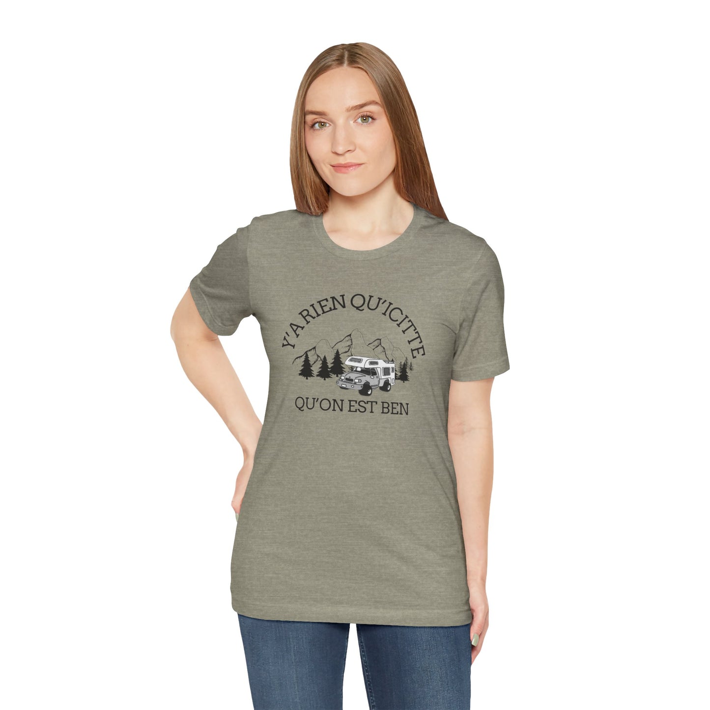 Adventure Spirit Unisex Short Sleeve Tee – 'Y'a Rien Qu'Icitte' Design-Crée_ation Nature DC