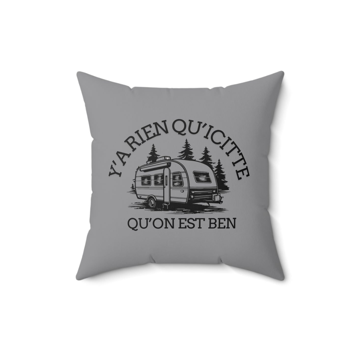 coussin décoratif-Retro Camping Square Pillow - 'Y'a Rien Qu'icitte Qu'on Est Ben'-Crée_Ation Nature DC