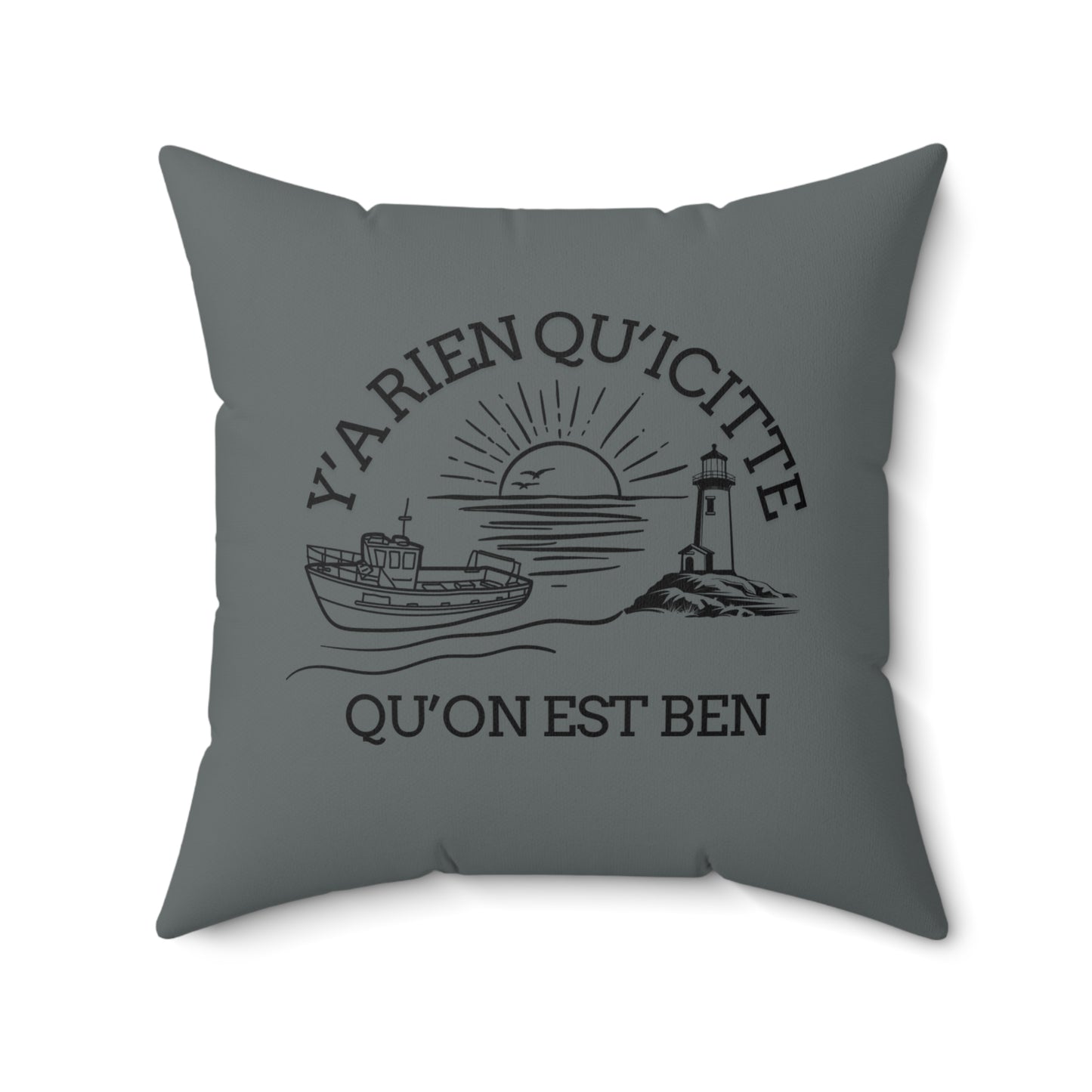 Cozy 'Ya Rien Qu'icitte Qu'on Est Ben' Square Pillow - Soft Spun Polyester Decorative Cushion for Home Decor - Crée_ation Nature DC