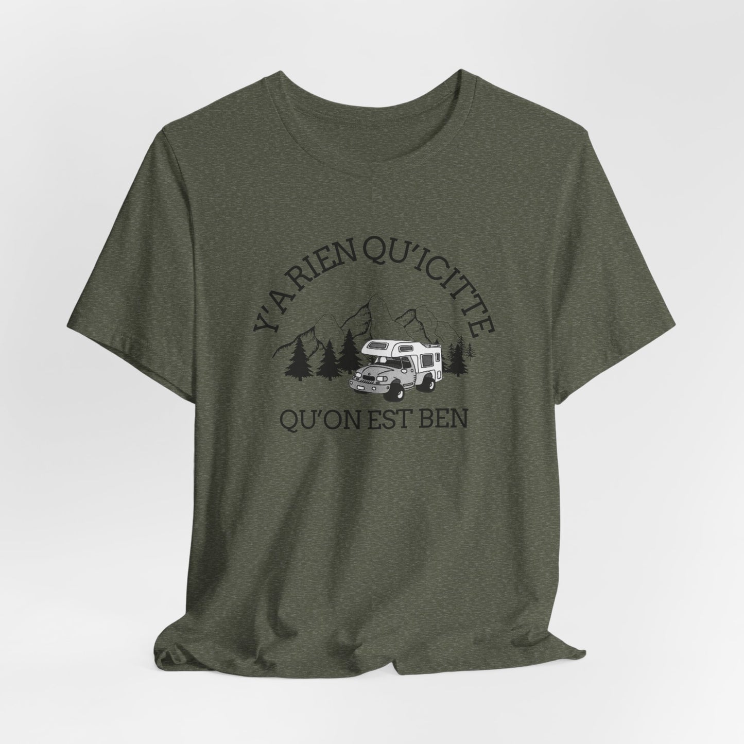 Adventure Spirit Unisex Short Sleeve Tee – 'Y'a Rien Qu'Icitte' Design-Crée_ation Nature DC