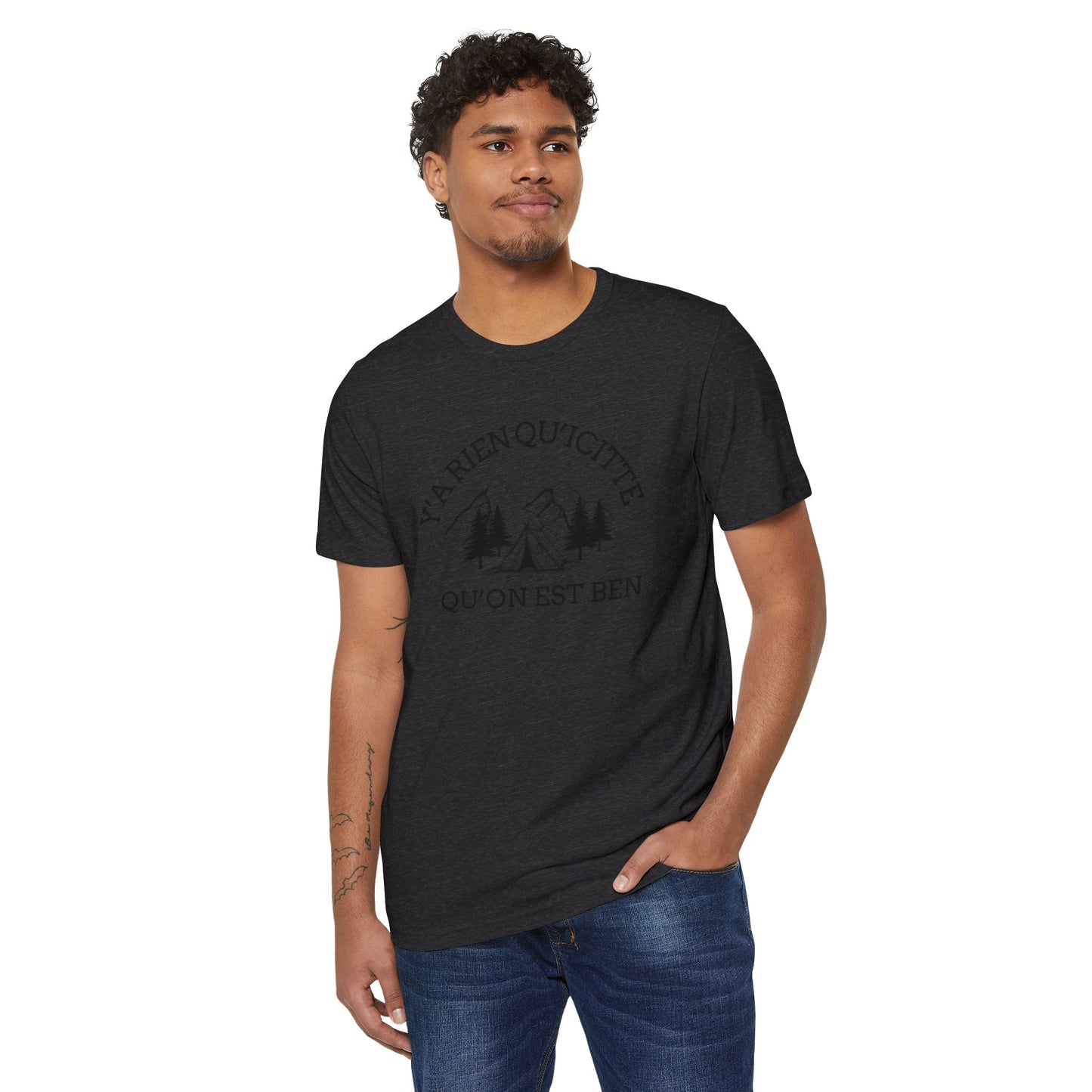 Organic Cotton Adventure T-Shirt - 'Ya Rien Qu'citte Qu'on Est Ben' - Eco-Friendly Outdoor Tee - Crée_ation Nature DC