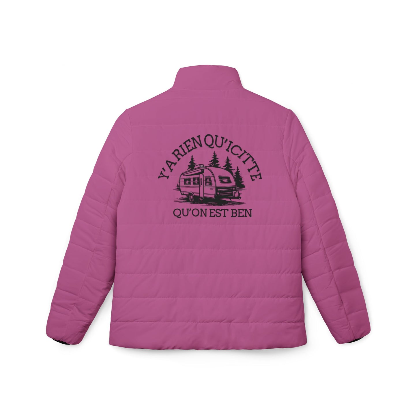 Cozy Women’s Puffer Jacket with Vintage Camper Design- Crée_Ation Nature DC