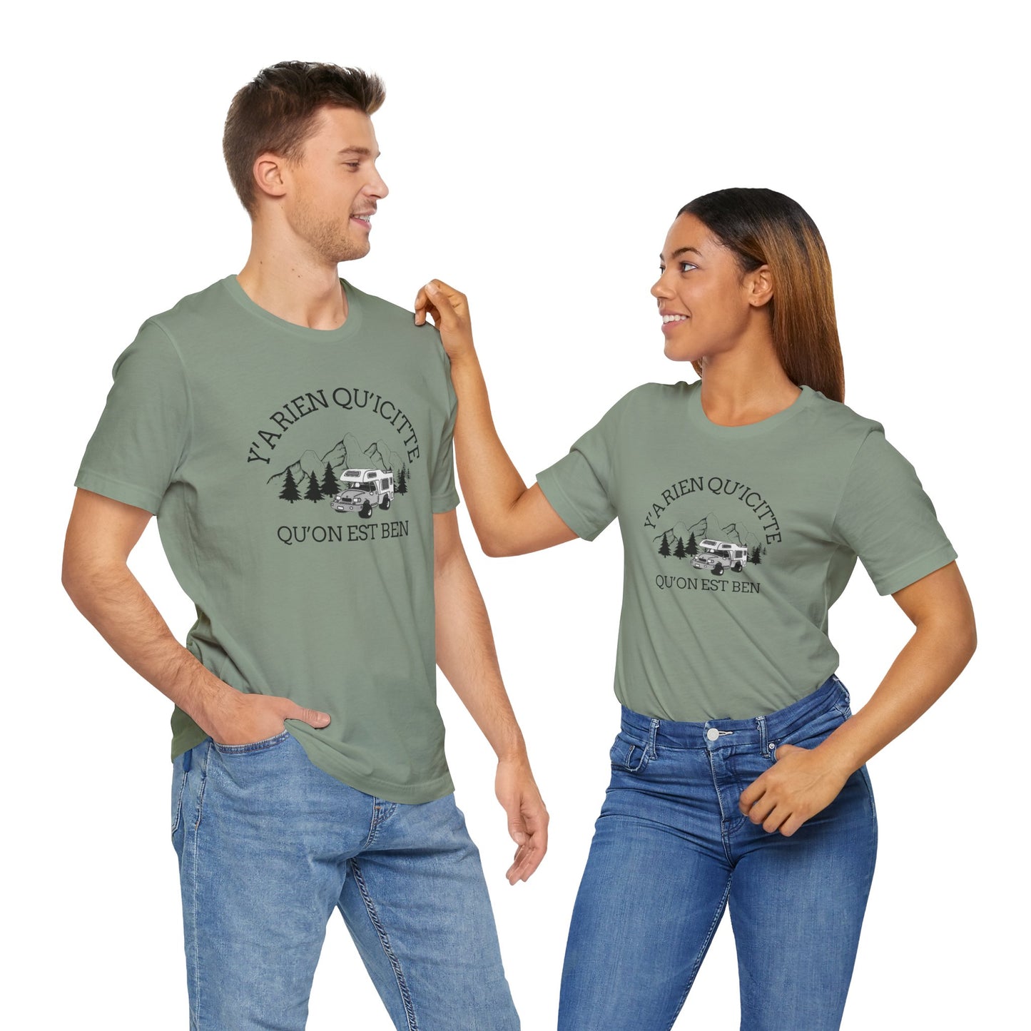 Adventure Spirit Unisex Short Sleeve Tee – 'Y'a Rien Qu'Icitte' Design-Crée_ation Nature DC