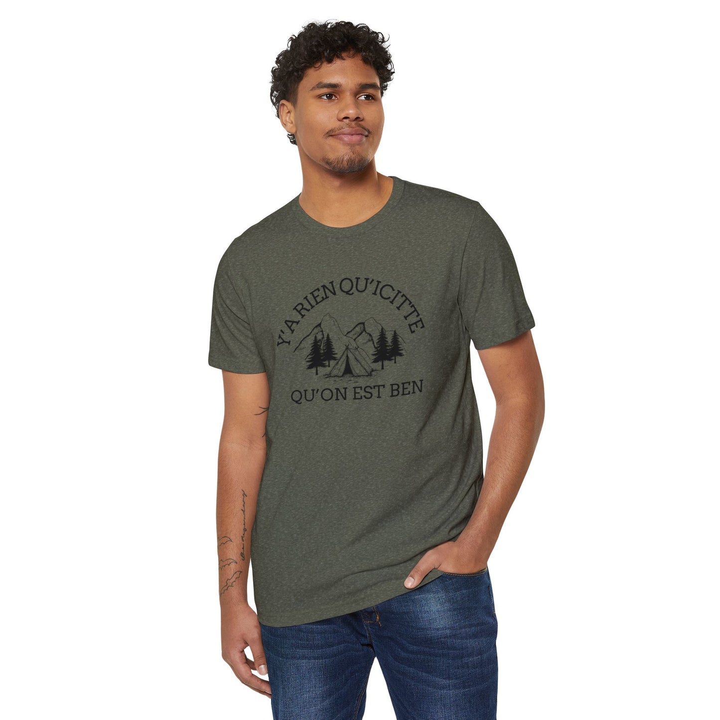 Organic Cotton Adventure T-Shirt - 'Ya Rien Qu'citte Qu'on Est Ben' - Eco-Friendly Outdoor Tee - Crée_ation Nature DC