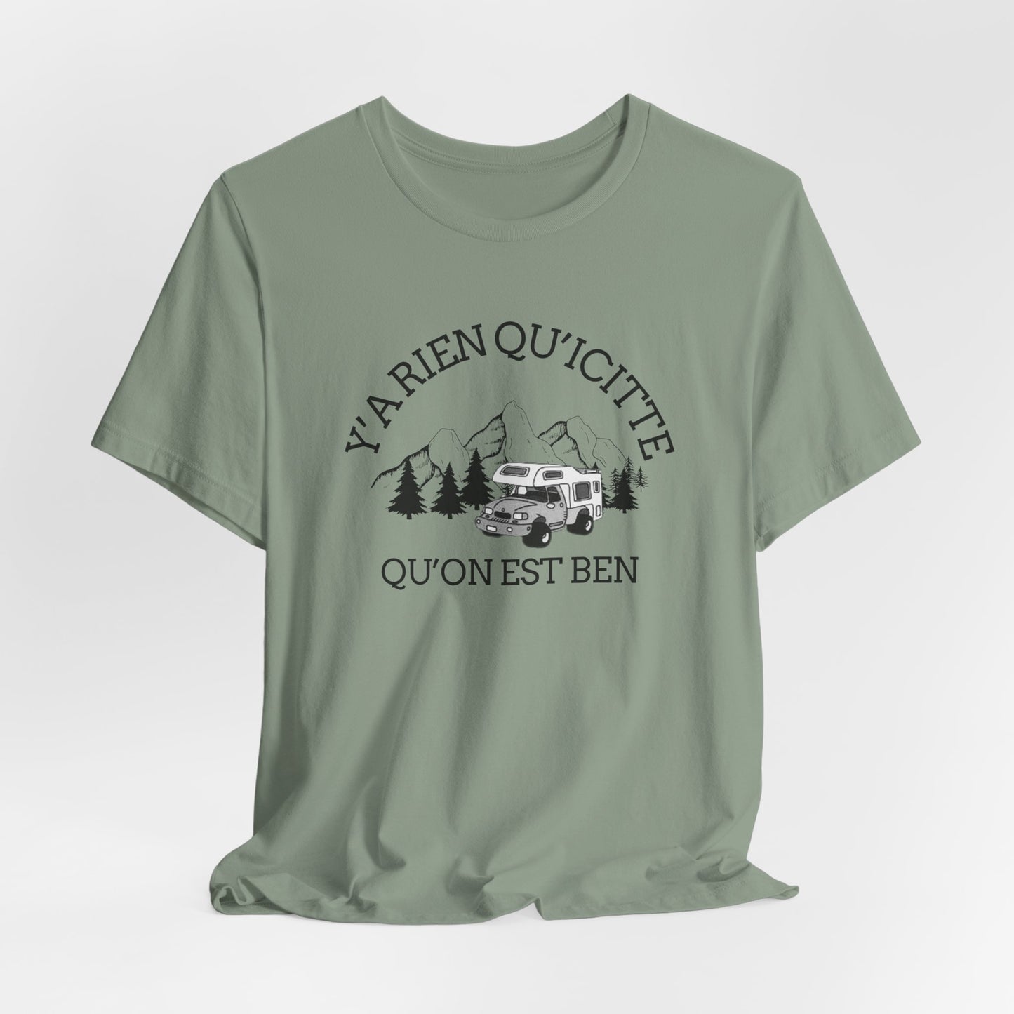 Adventure Spirit Unisex Short Sleeve Tee – 'Y'a Rien Qu'Icitte' Design-Crée_ation Nature DC