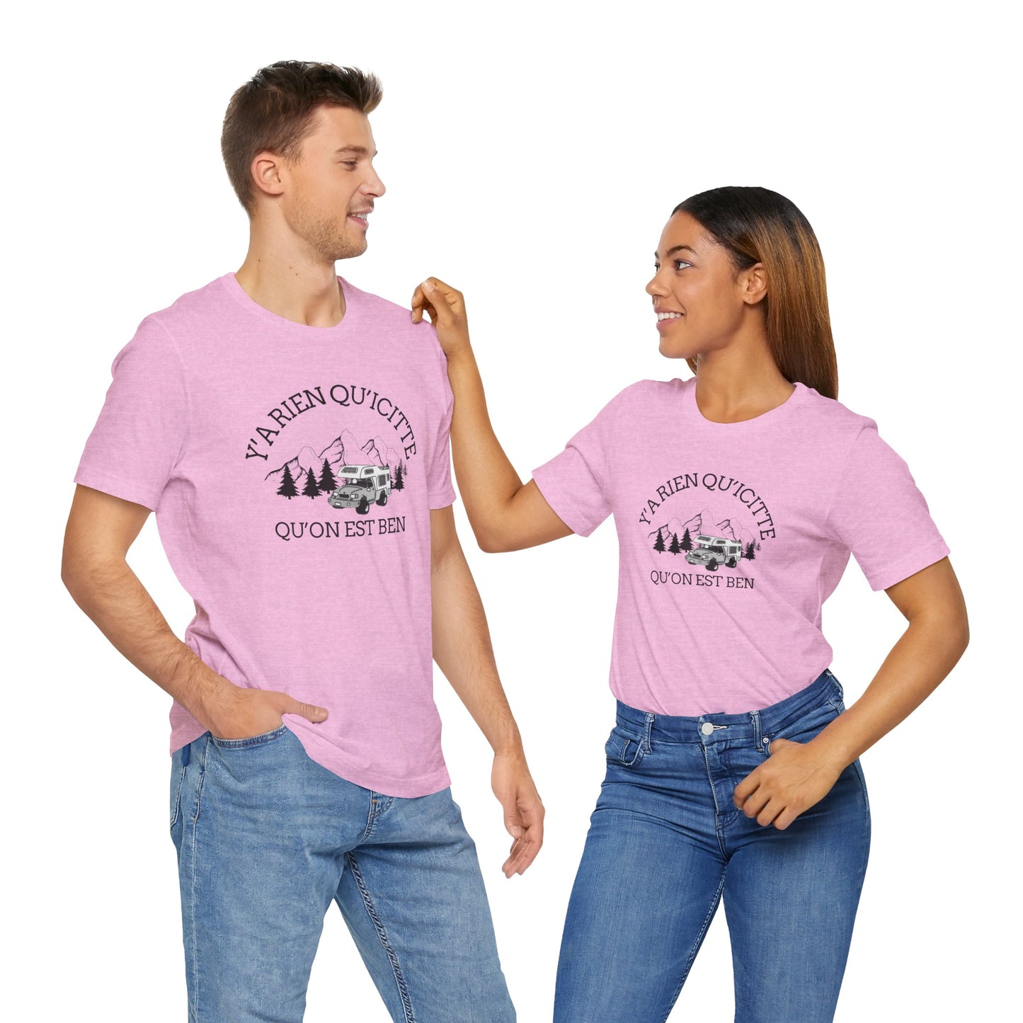 Adventure Spirit Unisex Short Sleeve Tee – 'Y'a Rien Qu'Icitte' Design-Crée_ation Nature DC