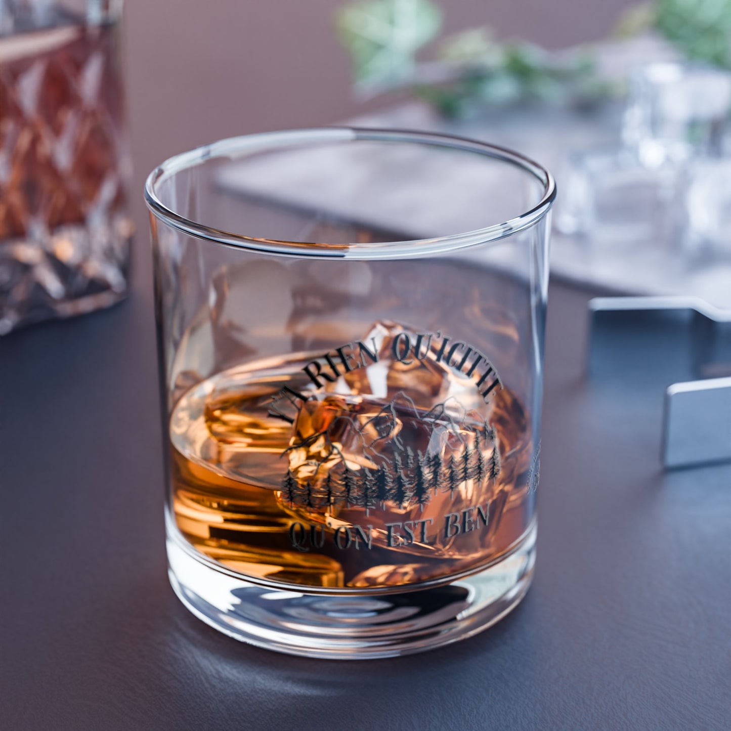 verre Rocks - 10oz Vintage Mountain Rocks Glass - 'Ya Rien Qu'citte Qu'on Est Ben' - Crée_Ation Nature DC