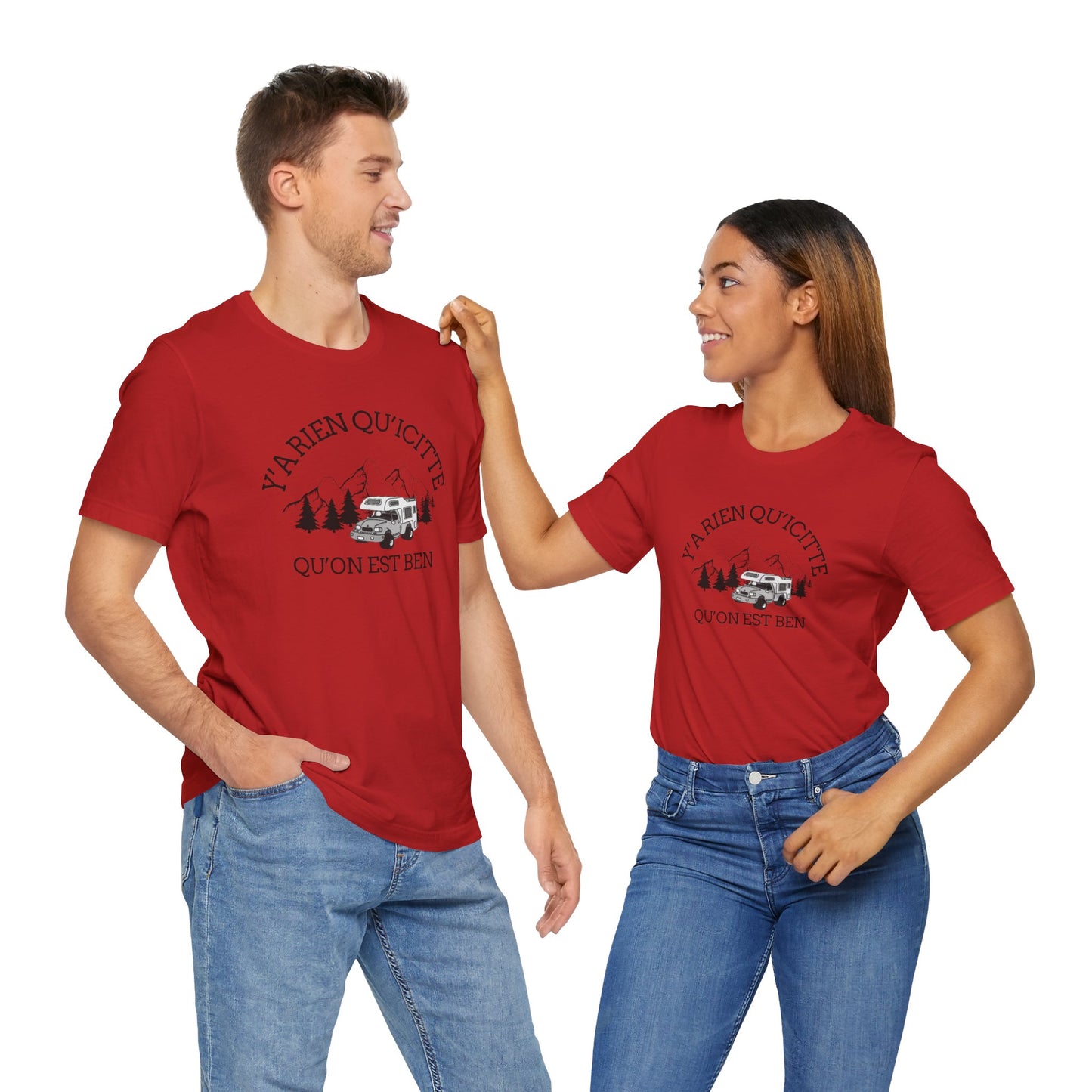 Adventure Spirit Unisex Short Sleeve Tee – 'Y'a Rien Qu'Icitte' Design-Crée_ation Nature DC