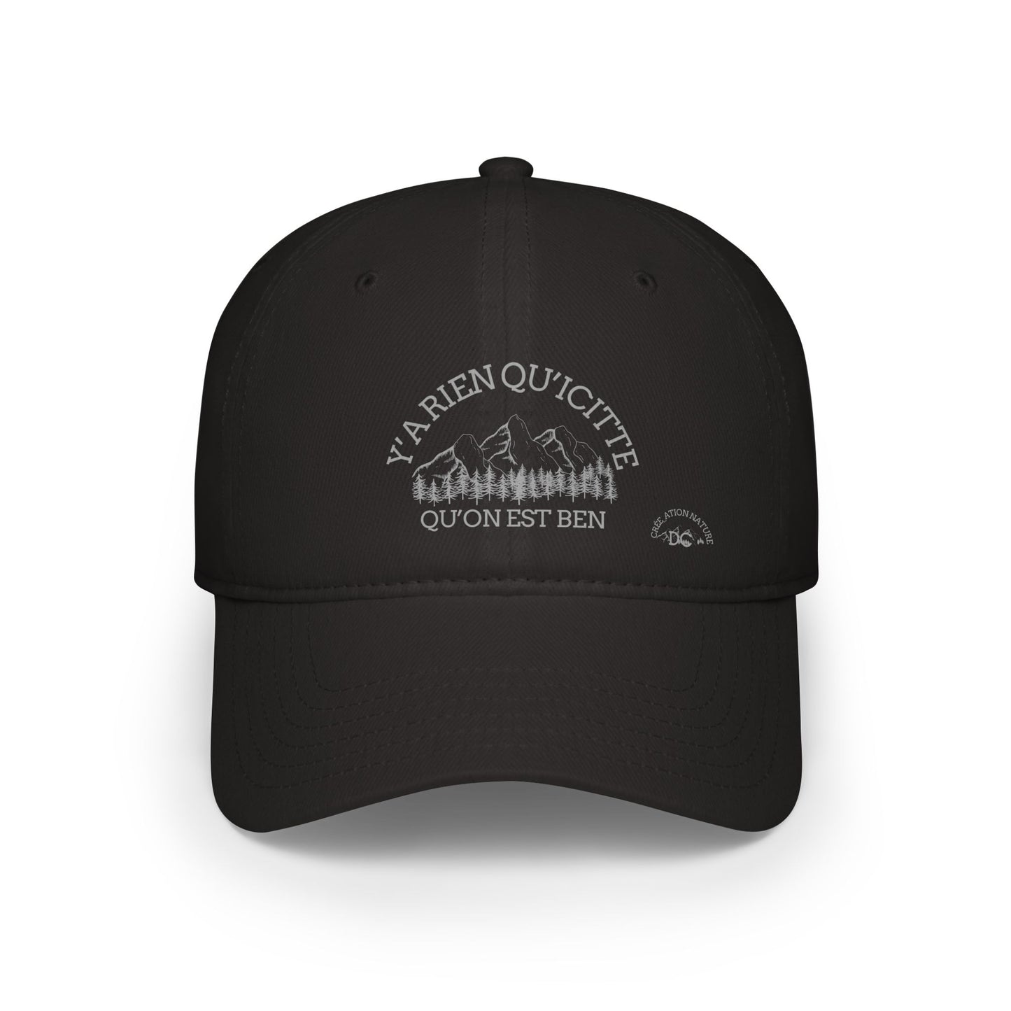 Casual Red Low Profile Baseball Cap - 'Ya Rien Qu'Excite Qu'On Est Ben' - Crée_ation Nature DC