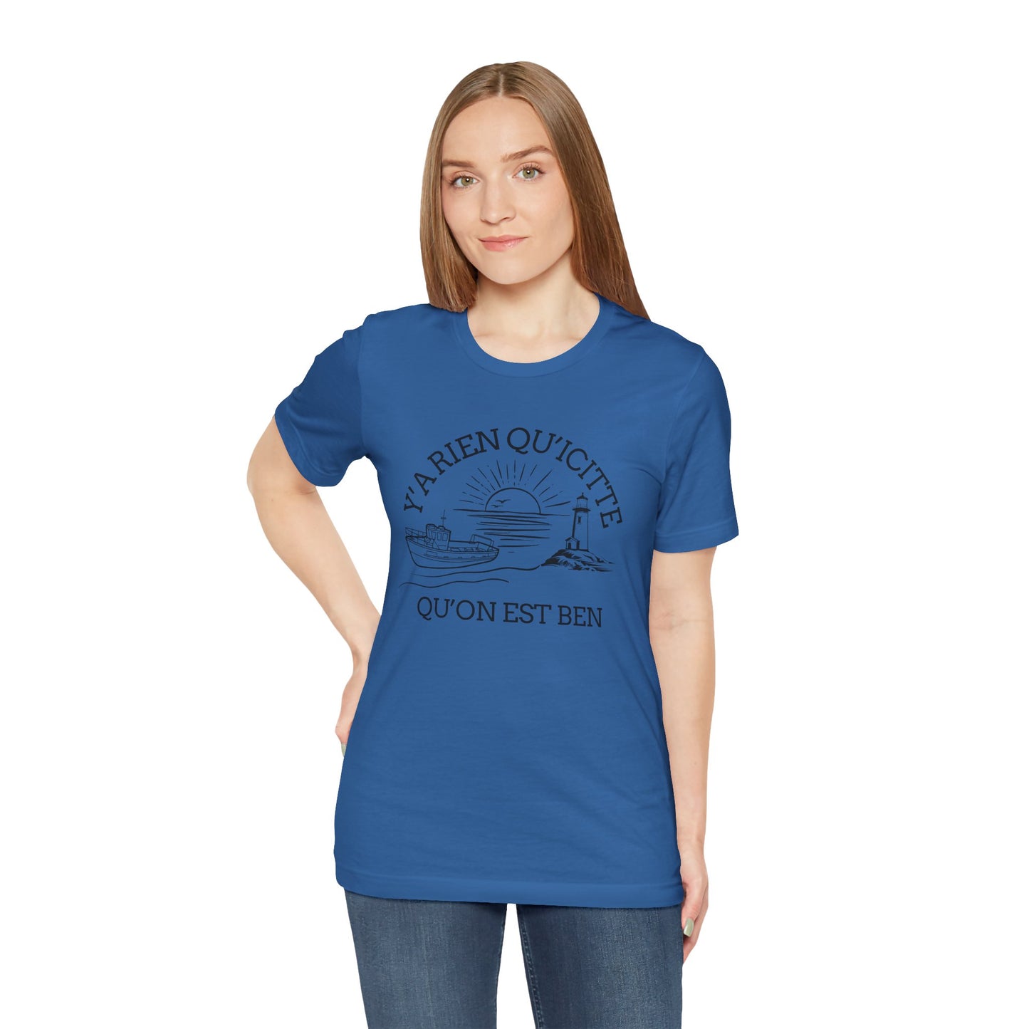Sunset Sailboat Unisex Tee - Y'a rien qu'icitte Qu'on est ben - Crée_ation Nature DC