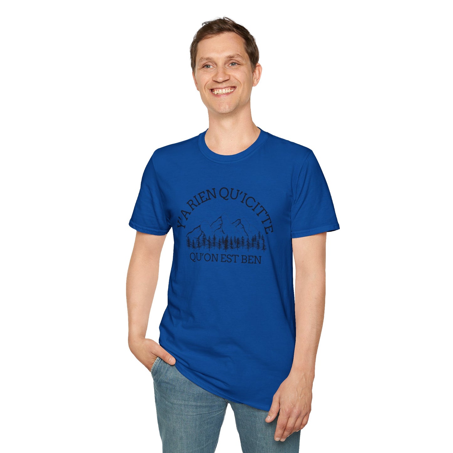 Nature-Inspired Unisex Softstyle T-Shirt - "Ya Rien Qu`Icitte" Design