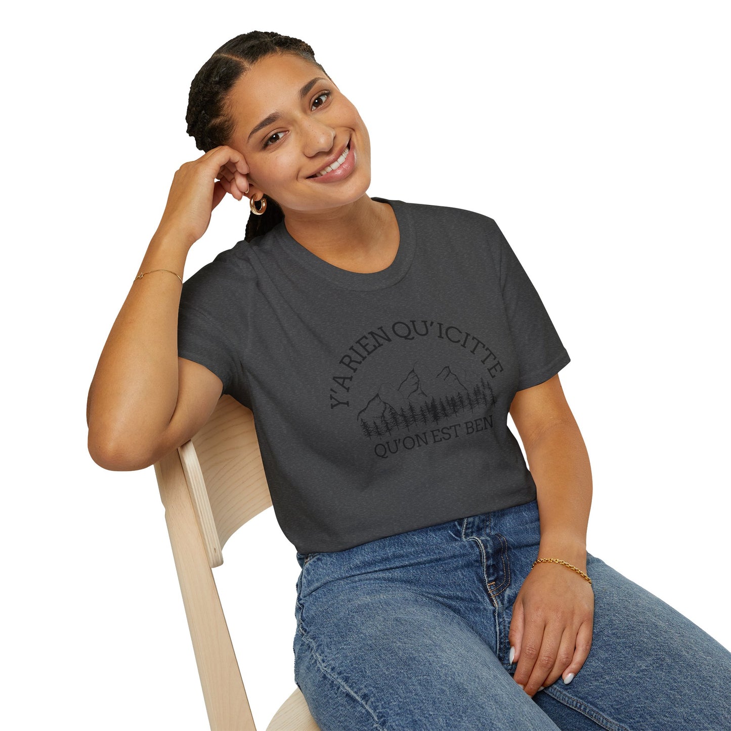 Nature-Inspired Unisex Softstyle T-Shirt - "Ya Rien Qu`Icitte" Design