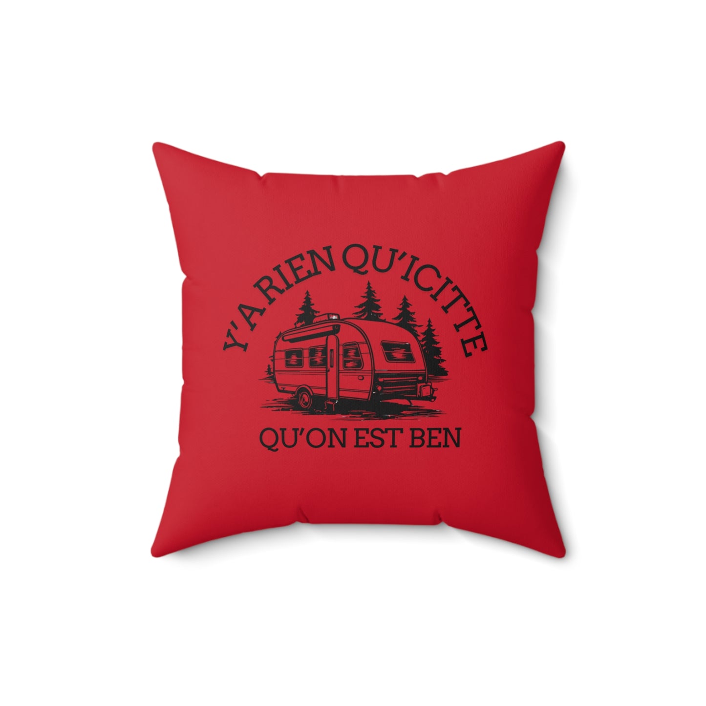 Cozy RV-Themed Square Pillow - 'Y'a Rien Qu'citte Qu'on Est Ben'-Crée_Ation Nature DC