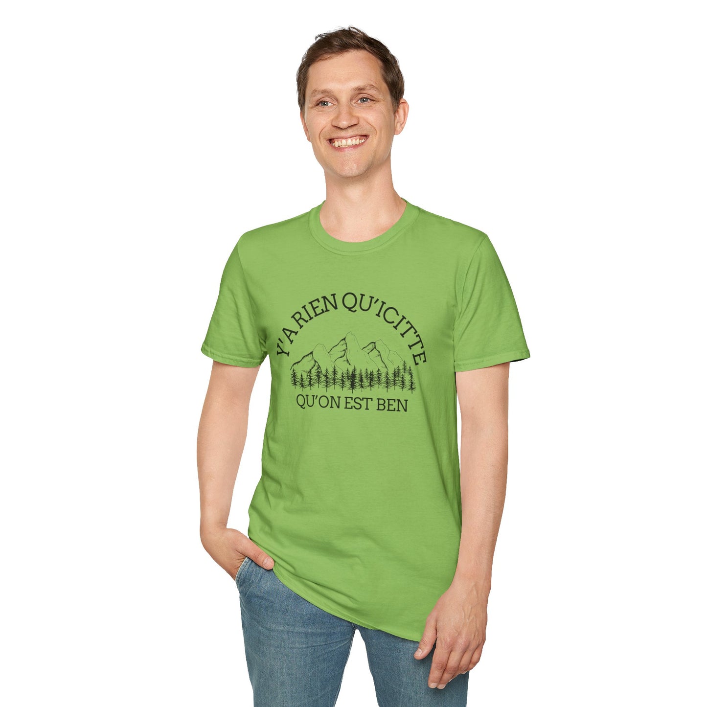 Nature-Inspired Unisex Softstyle T-Shirt - "Ya Rien Qu`Icitte" Design