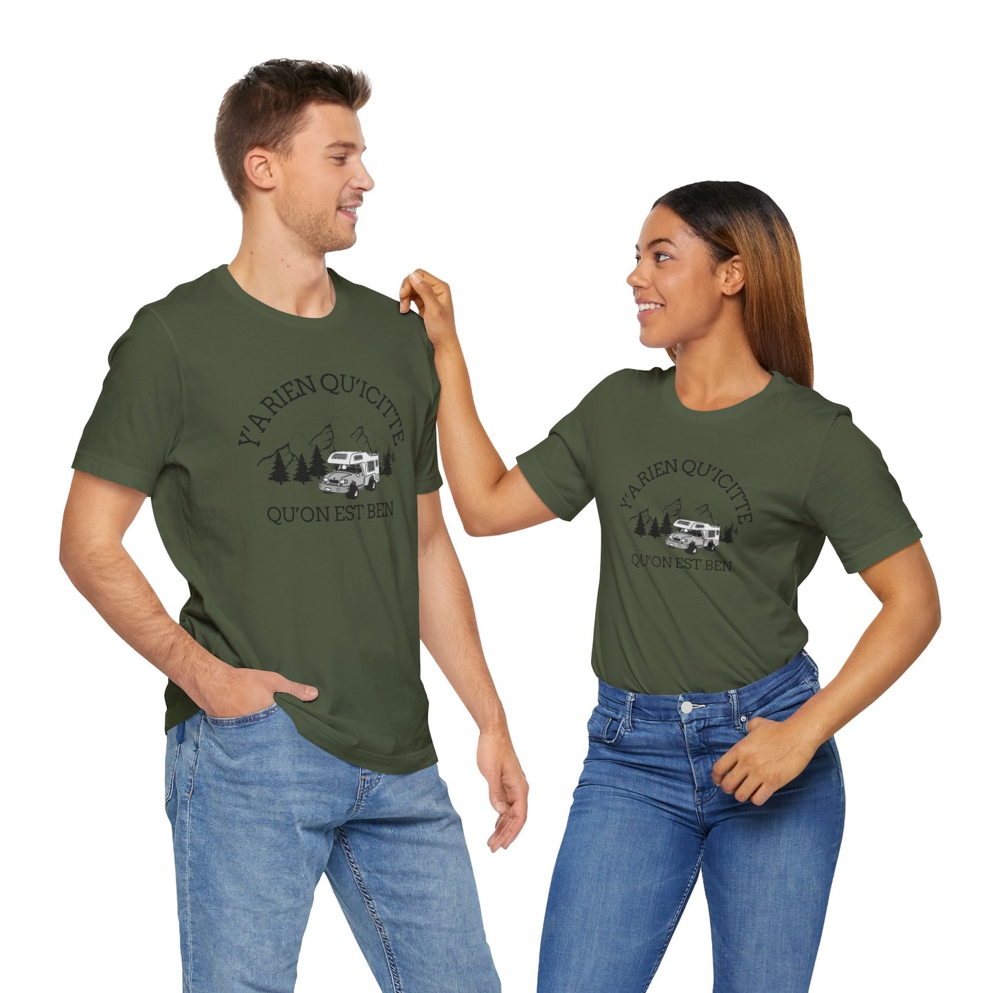 Adventure Spirit Unisex Short Sleeve Tee – 'Y'a Rien Qu'Icitte' Design-Crée_ation Nature DC
