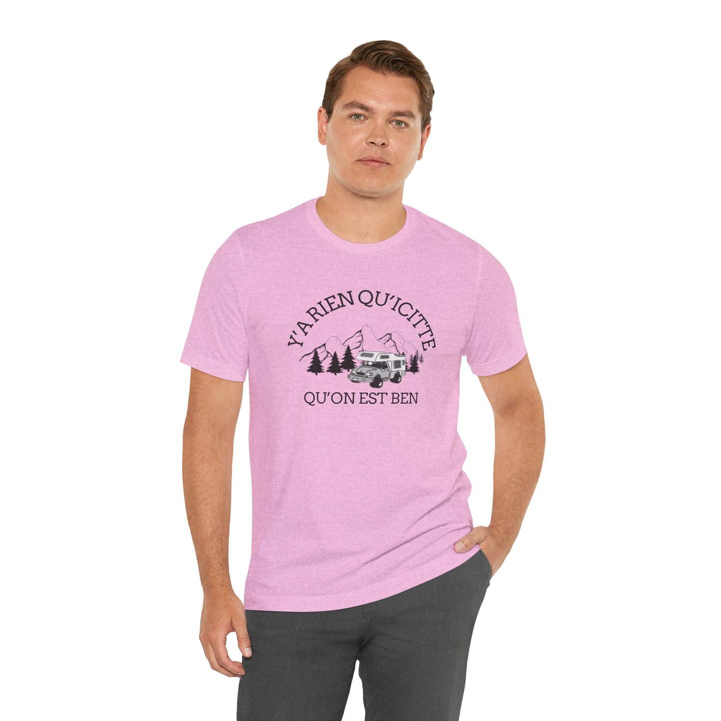 Adventure Spirit Unisex Short Sleeve Tee – 'Y'a Rien Qu'Icitte' Design-Crée_ation Nature DC