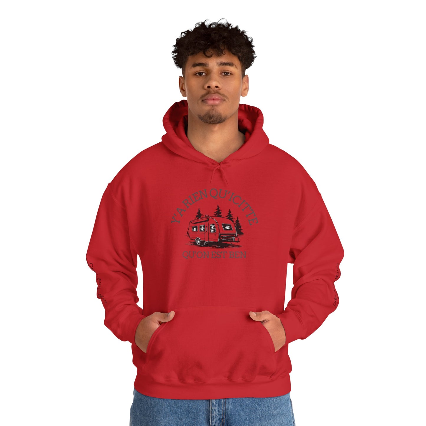 hoodie - Cozy Adventure Hooded Sweatshirt - ‘Ya Rien Qu’Quitté Qu’on Est Ben’ Design