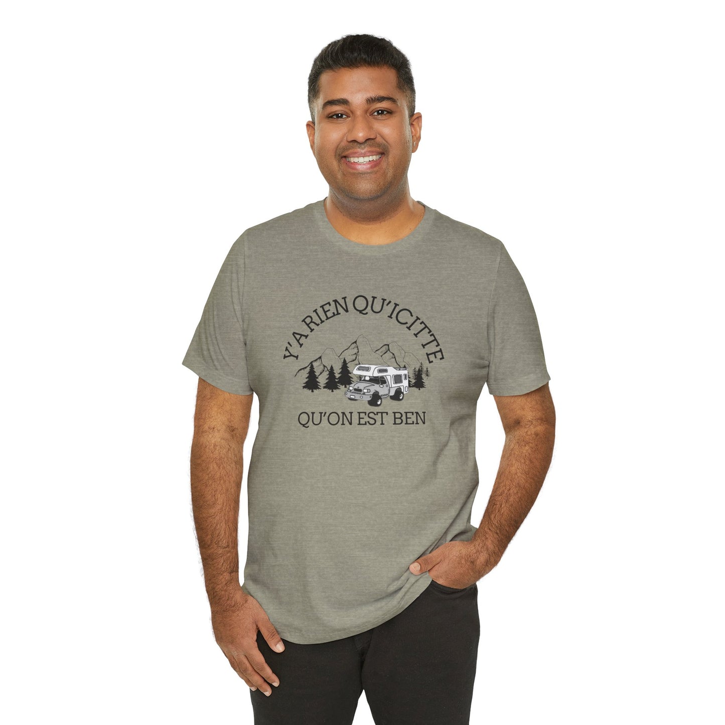 Adventure Spirit Unisex Short Sleeve Tee – 'Y'a Rien Qu'Icitte' Design-Crée_ation Nature DC