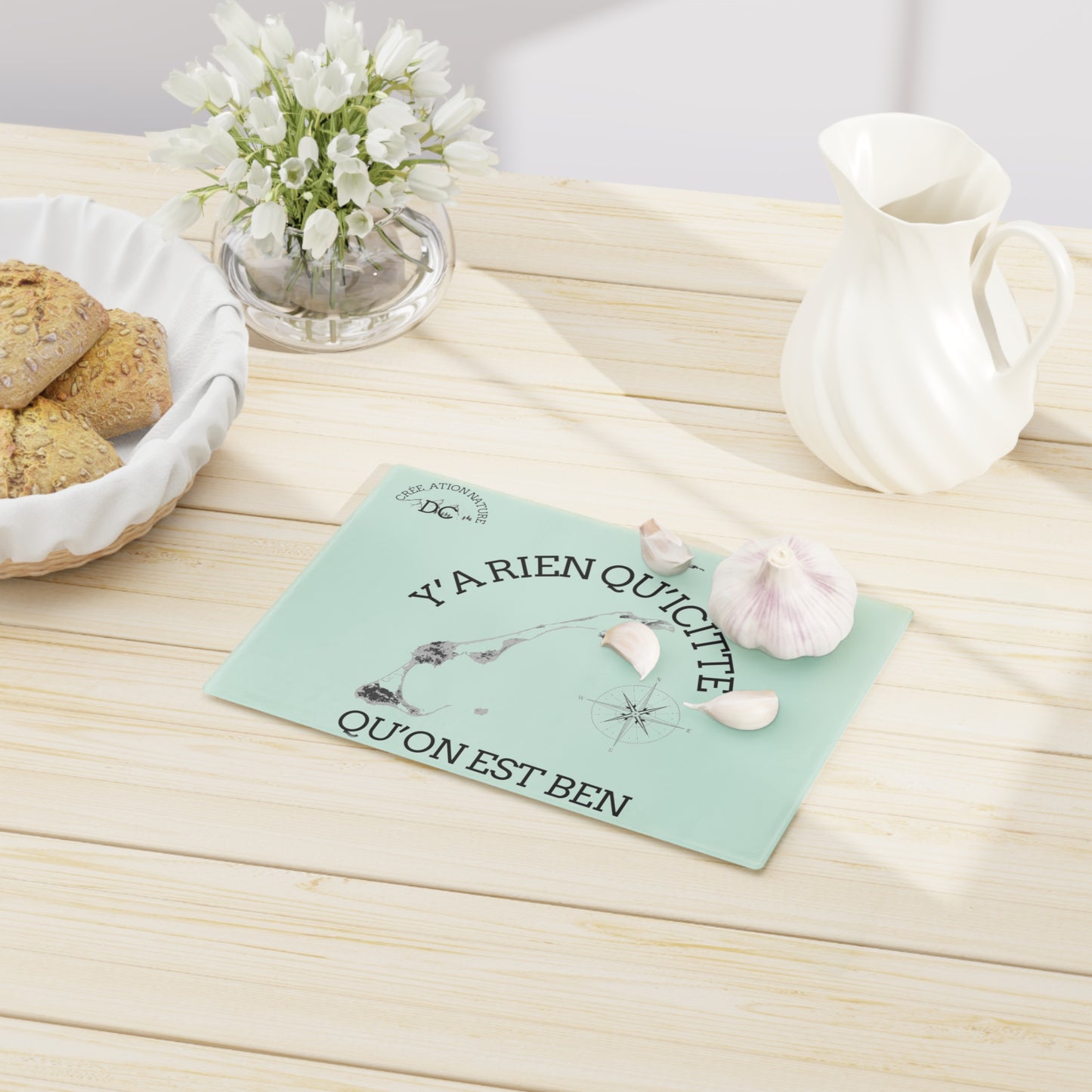 planche à découper en verre trempé-Coastal Cutting Board with Inspirational Quote -Crée_Ation Nature DC