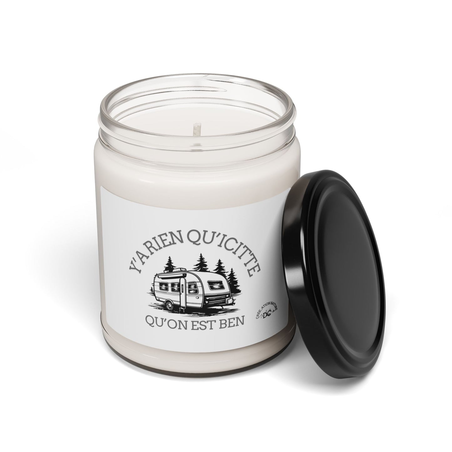 Scented Soy Candle - 'Y'a Rien Qu'Cit'te, Qu'on Est Ben' - Cozy Camping Vibes - Crée_ation Nature DC