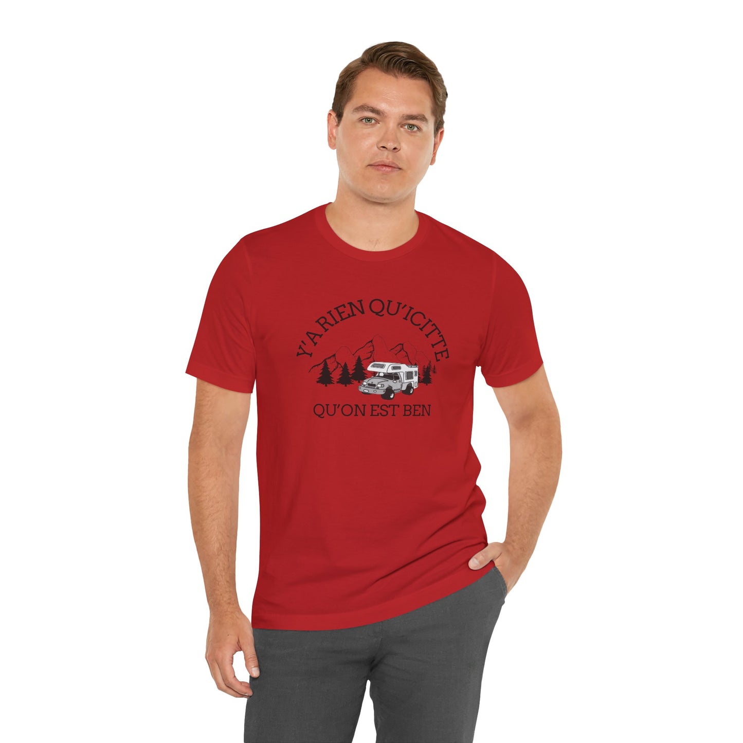 Adventure Spirit Unisex Short Sleeve Tee – 'Y'a Rien Qu'Icitte' Design-Crée_ation Nature DC