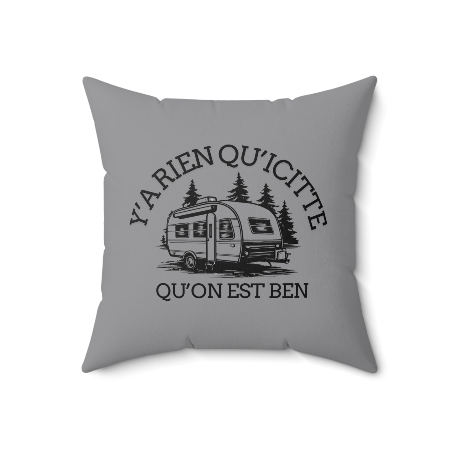 coussin décoratif-Retro Camping Square Pillow - 'Y'a Rien Qu'icitte Qu'on Est Ben'-Crée_Ation Nature DC
