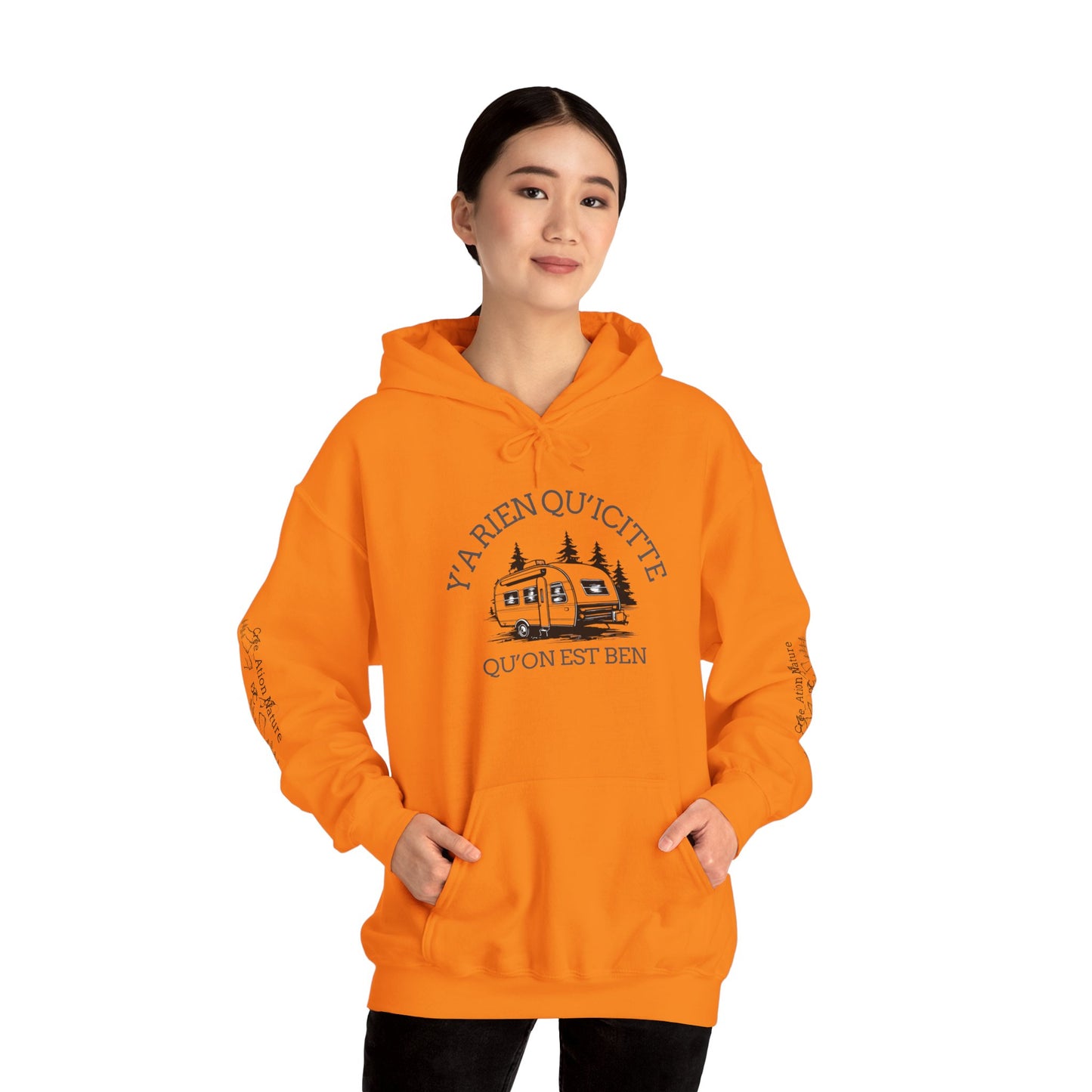 hoodie - Cozy Adventure Hooded Sweatshirt - ‘Ya Rien Qu’Quitté Qu’on Est Ben’ Design