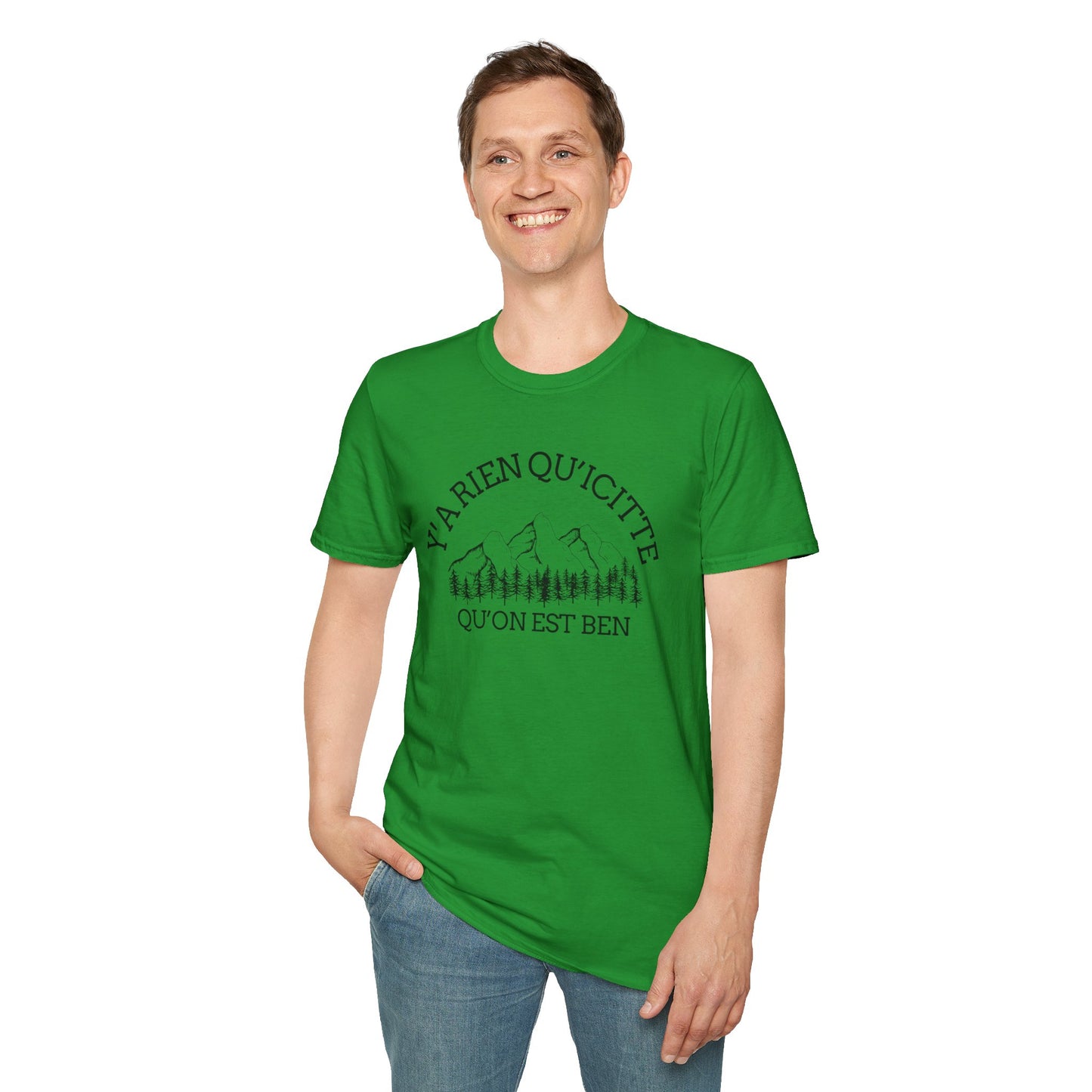 Nature-Inspired Unisex Softstyle T-Shirt - "Ya Rien Qu`Icitte" Design