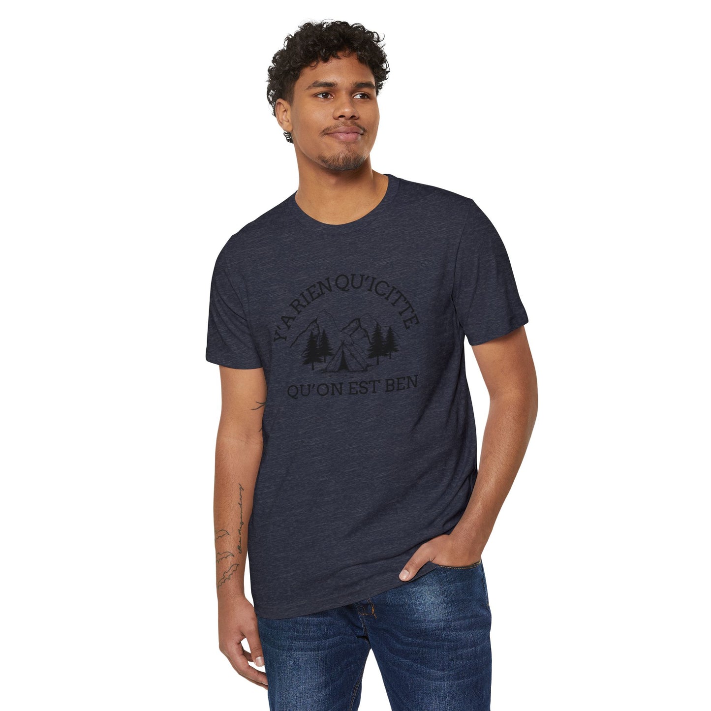 Organic Cotton Adventure T-Shirt - 'Ya Rien Qu'citte Qu'on Est Ben' - Eco-Friendly Outdoor Tee - Crée_ation Nature DC