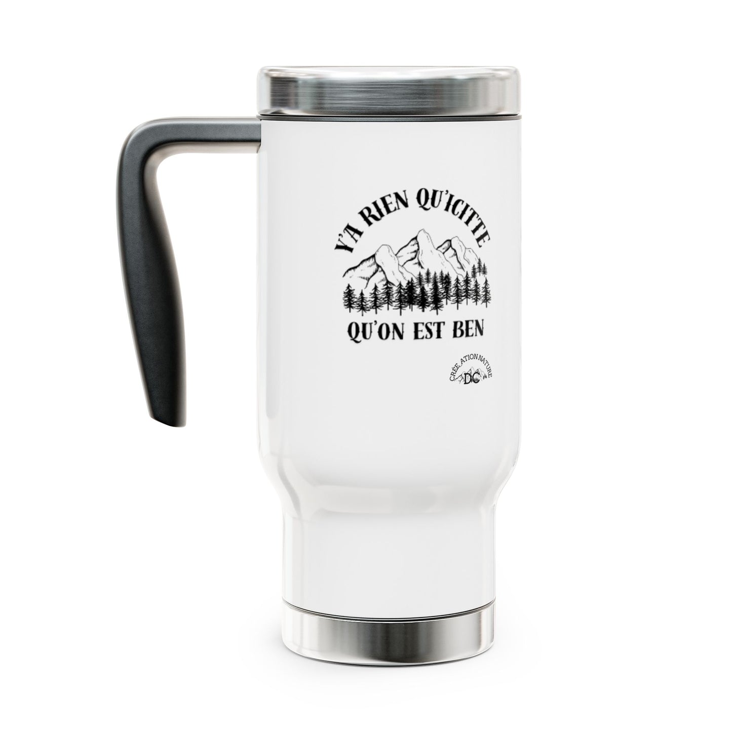 Adventure Awaits Stainless Steel Travel Mug - 14oz with Handle - Great for Outdoors, Camping & Road Trips
