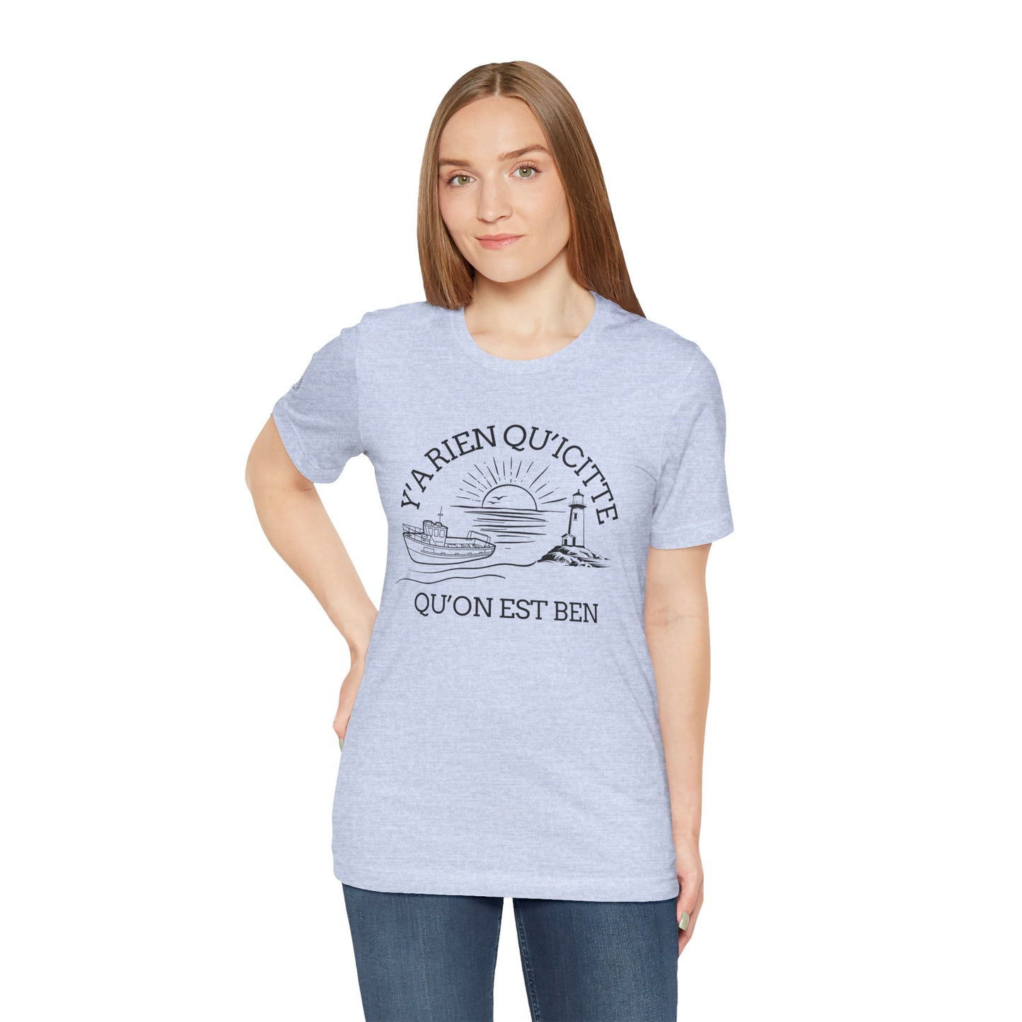Sunset Sailboat Unisex Tee - Y'a rien qu'icitte Qu'on est ben - Crée_ation Nature DC