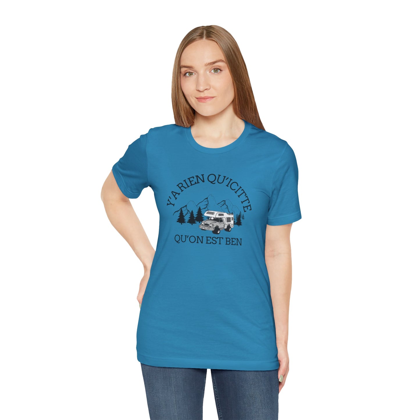 Adventure Spirit Unisex Short Sleeve Tee – 'Y'a Rien Qu'Icitte' Design-Crée_ation Nature DC