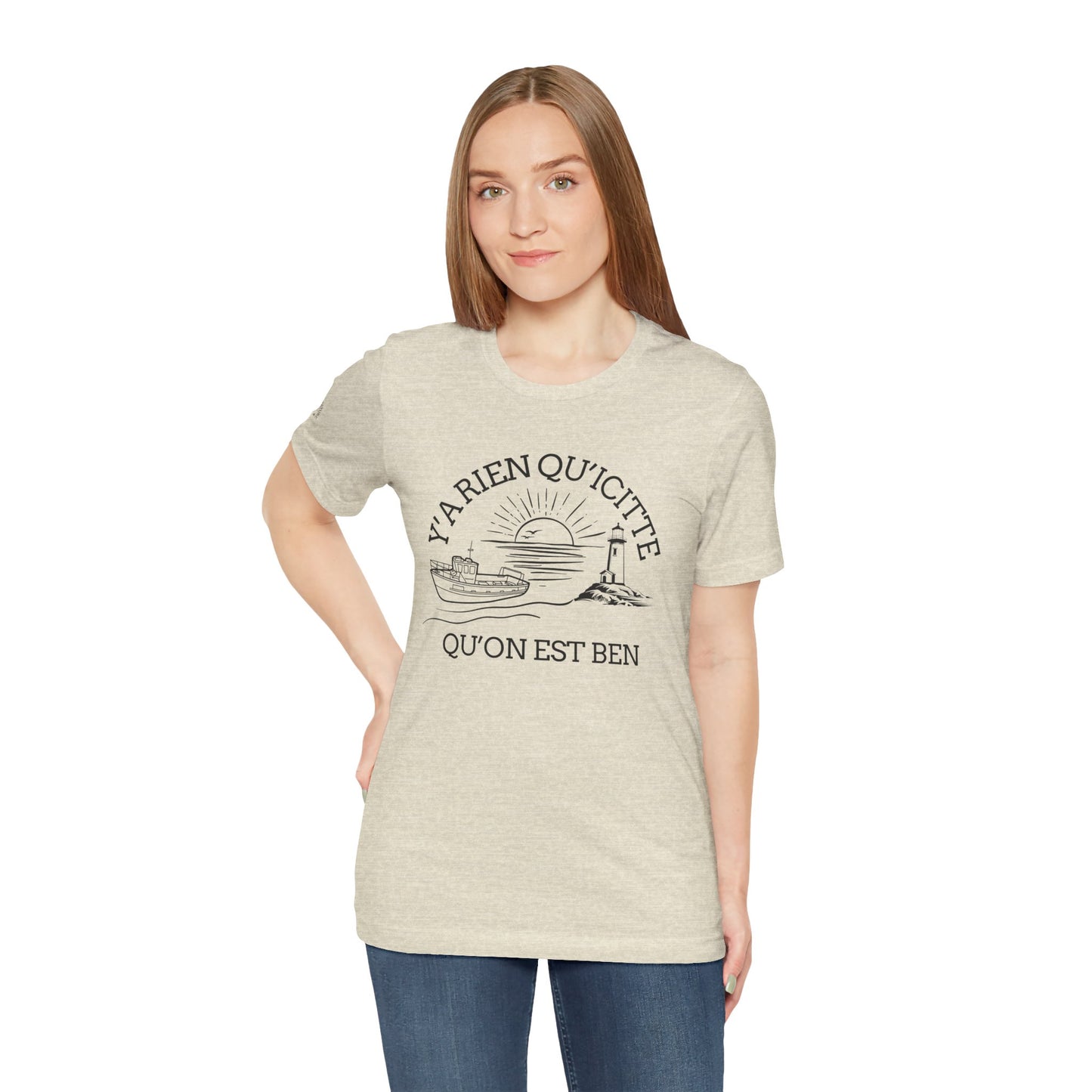 Sunset Sailboat Unisex Tee - Y'a rien qu'icitte Qu'on est ben - Crée_ation Nature DC