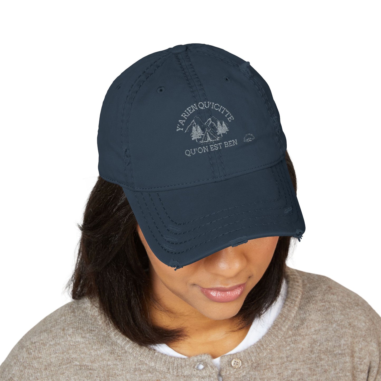 Distressed Dad Hat with Embroidered Mountain Design- Crée_ation Nature DC