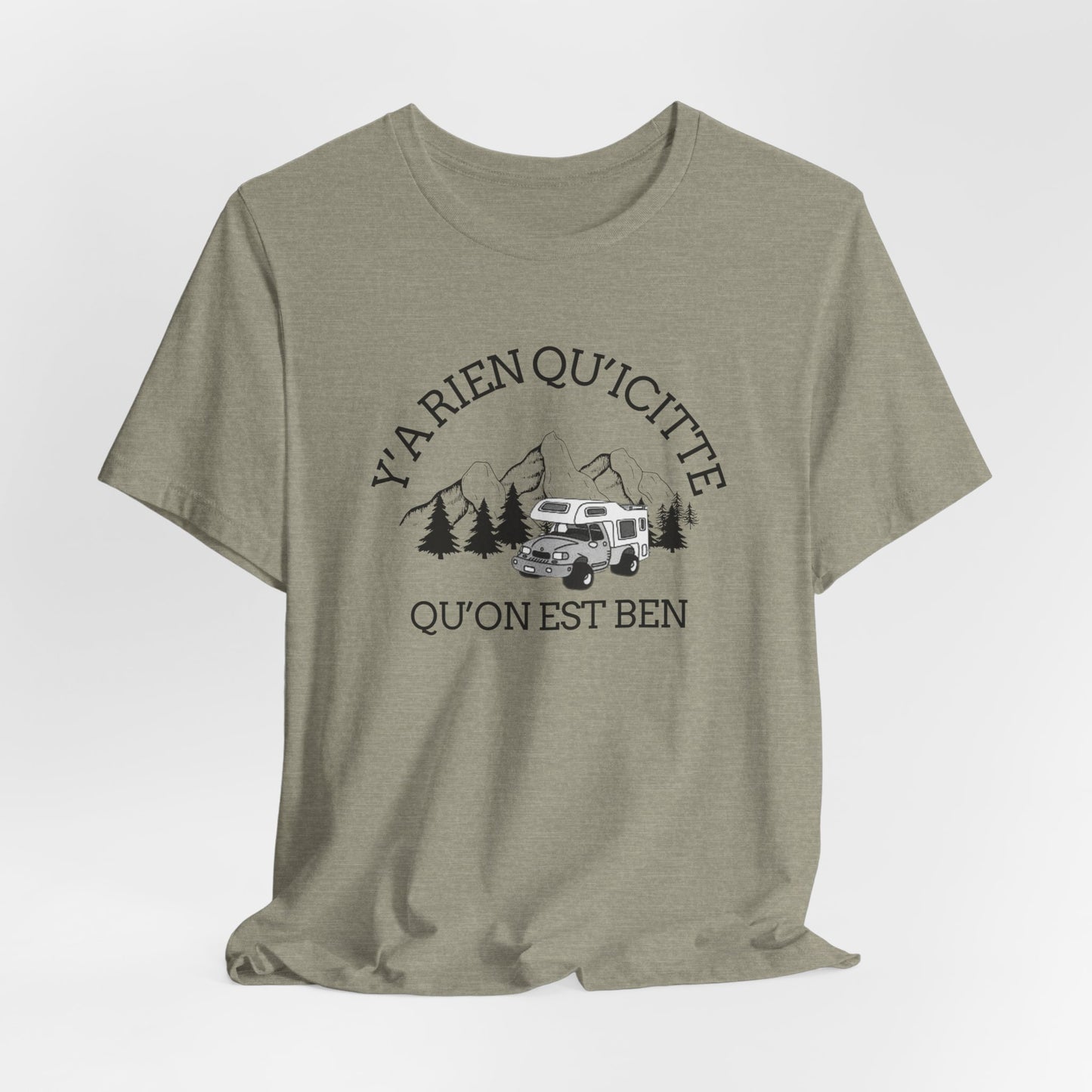 Adventure Spirit Unisex Short Sleeve Tee – 'Y'a Rien Qu'Icitte' Design-Crée_ation Nature DC