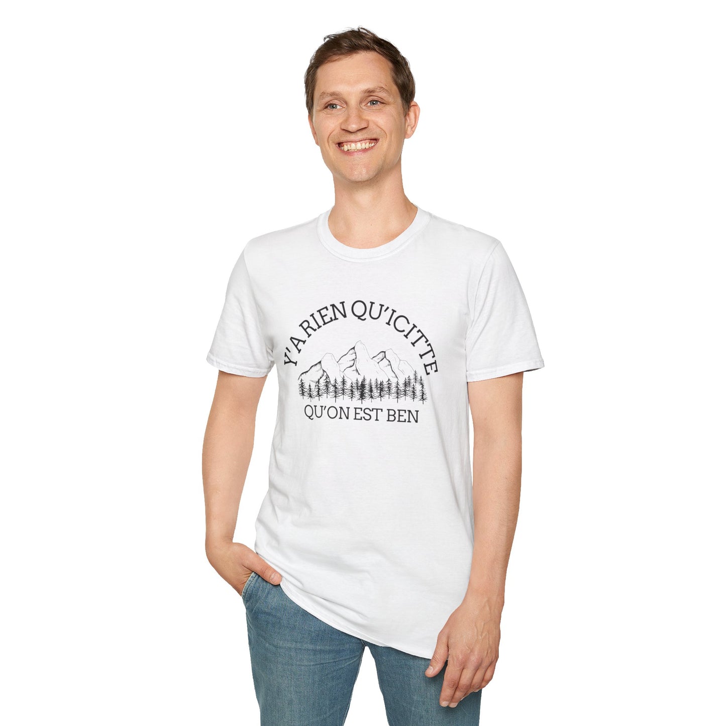Nature-Inspired Unisex Softstyle T-Shirt - "Ya Rien Qu`Icitte" Design