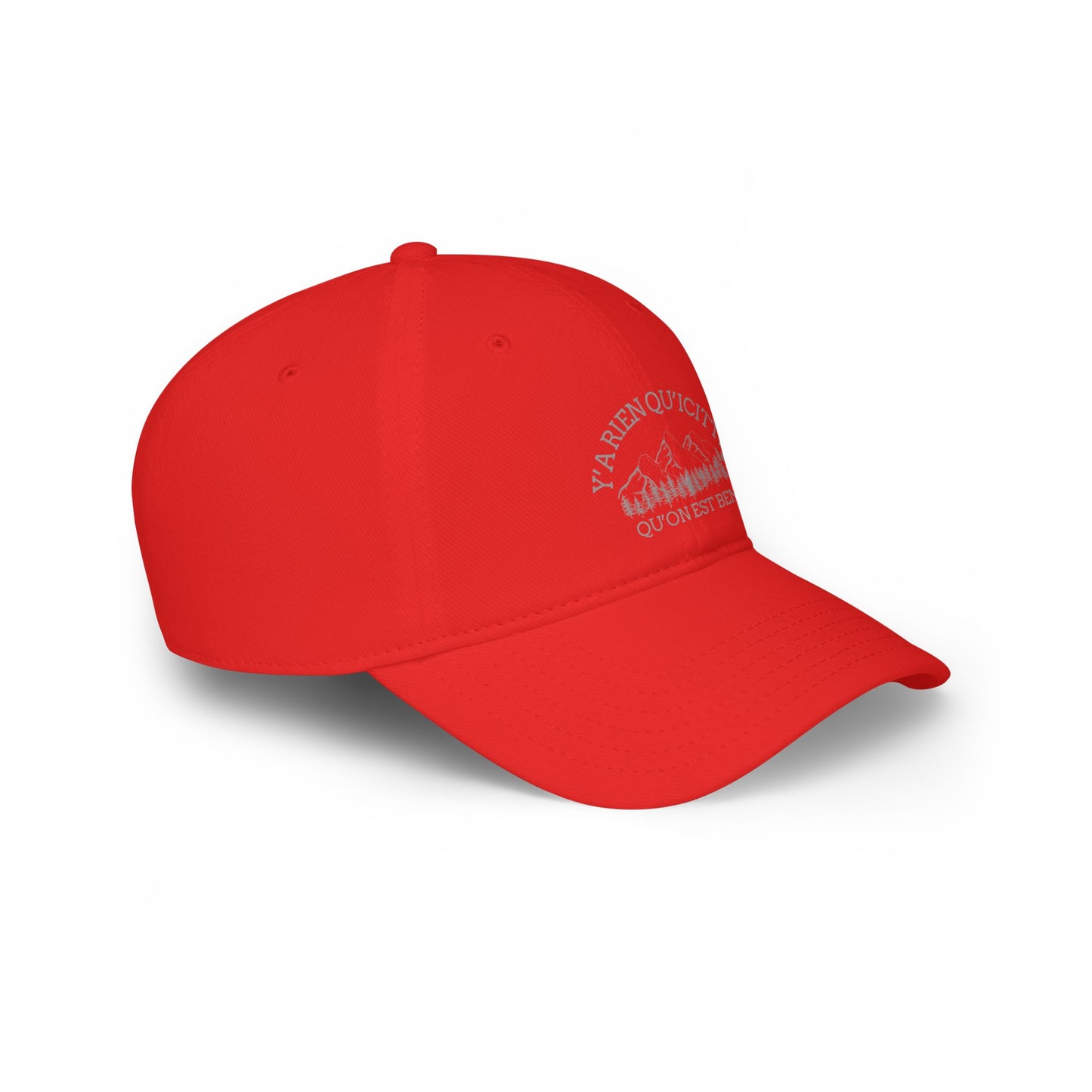 Casual Red Low Profile Baseball Cap - 'Ya Rien Qu'Excite Qu'On Est Ben' - Crée_ation Nature DC