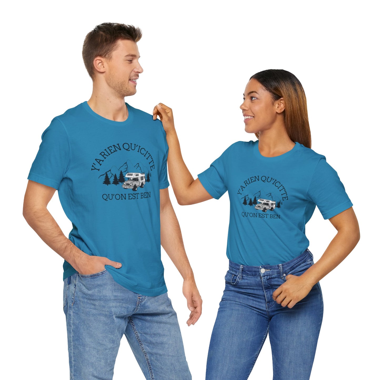Adventure Spirit Unisex Short Sleeve Tee – 'Y'a Rien Qu'Icitte' Design-Crée_ation Nature DC