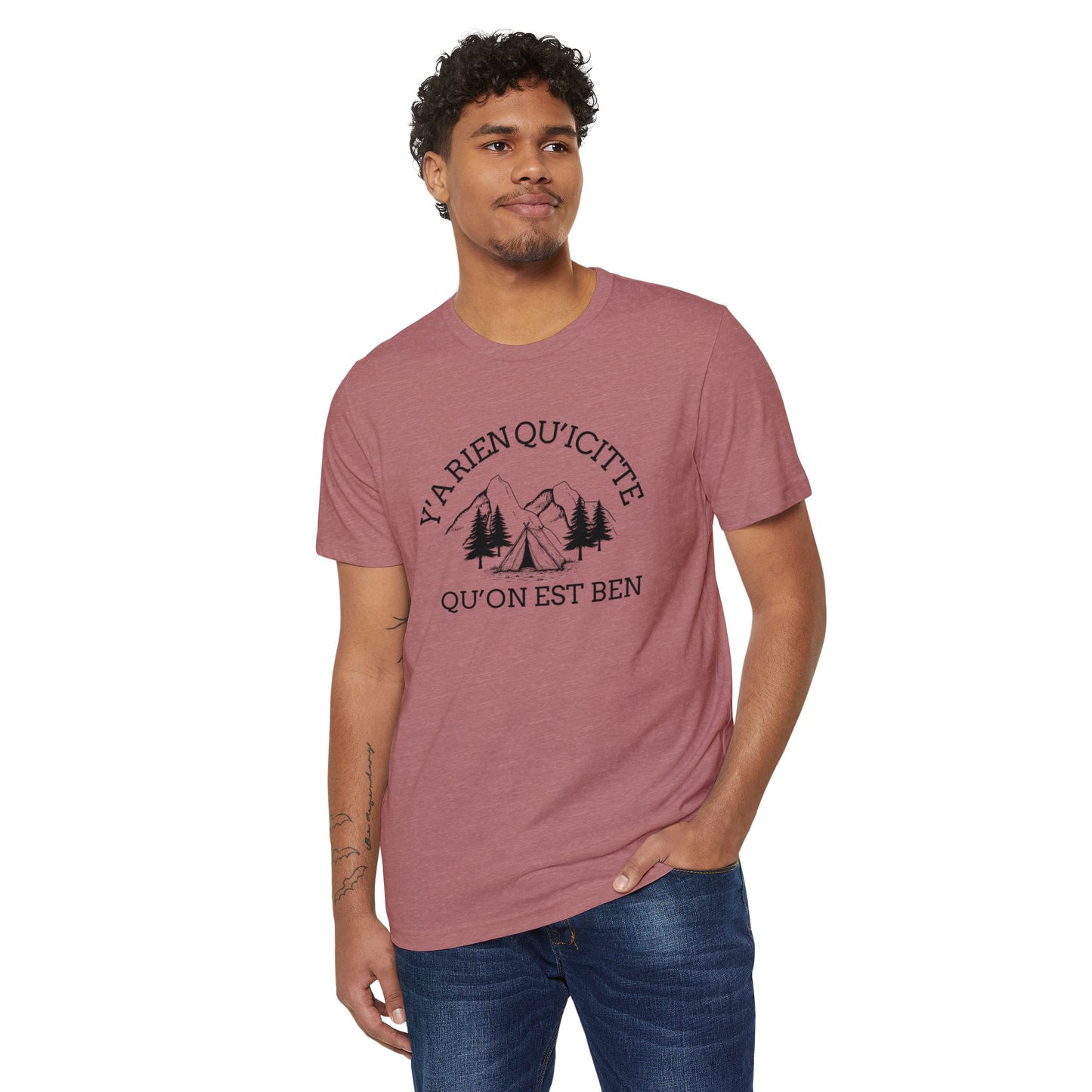 Organic Cotton Adventure T-Shirt - 'Ya Rien Qu'citte Qu'on Est Ben' - Eco-Friendly Outdoor Tee - Crée_ation Nature DC