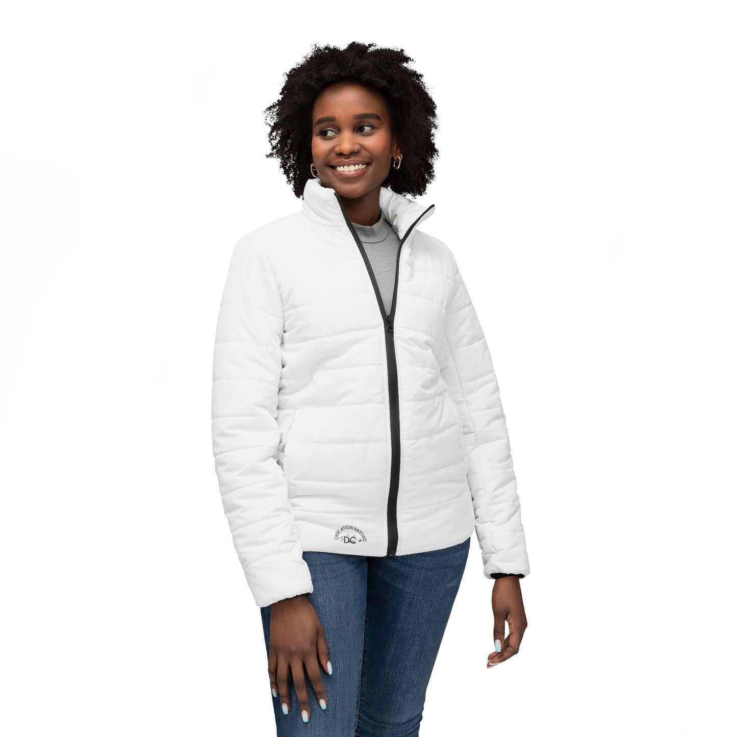 Cozy Women’s Puffer Jacket with Vintage Camper Design - Perfect for Fall Adventures - Crée_ation Nature DC