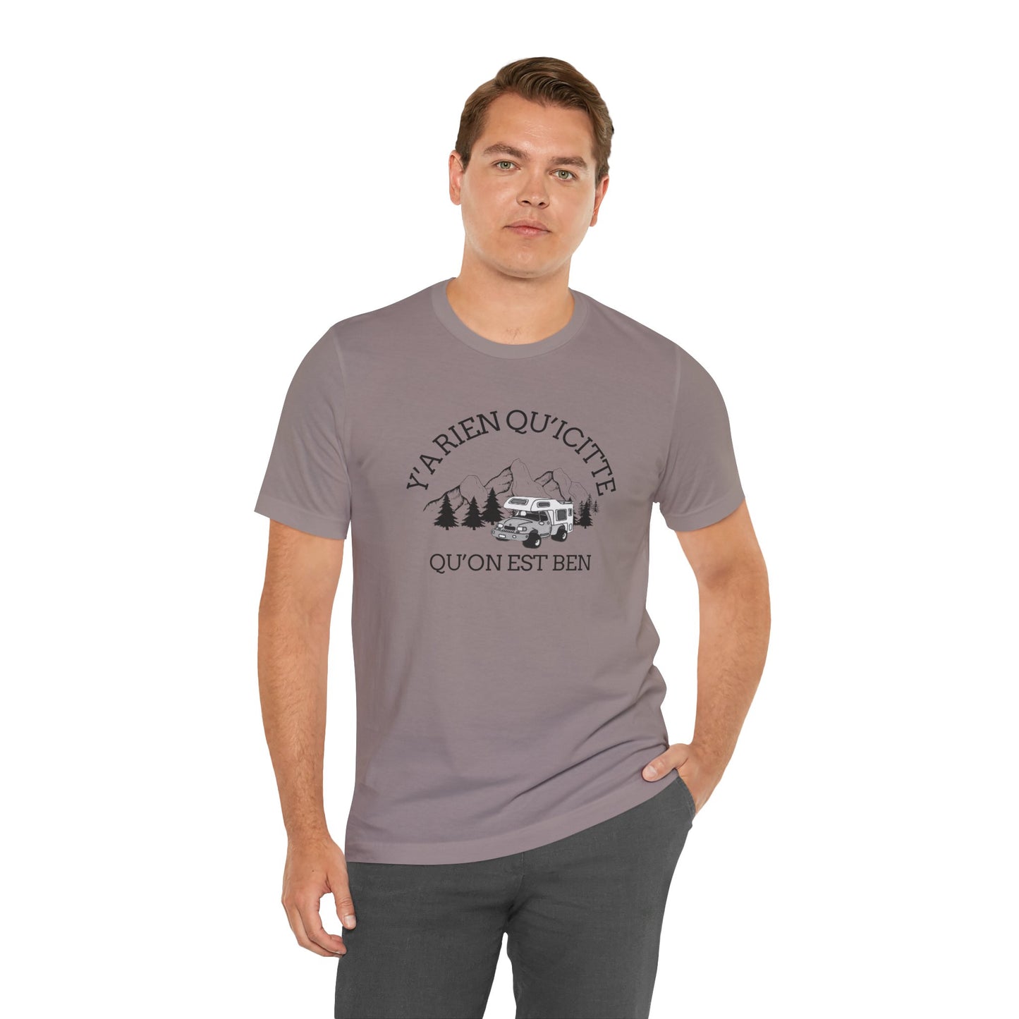 Adventure Spirit Unisex Short Sleeve Tee – 'Y'a Rien Qu'Icitte' Design-Crée_ation Nature DC