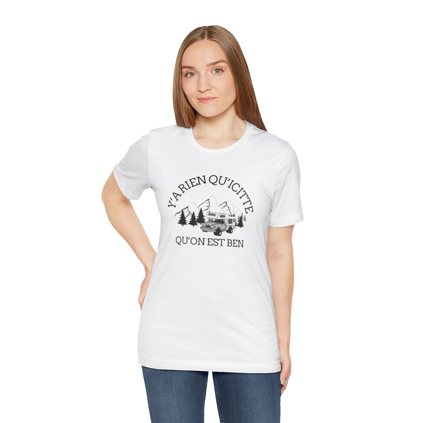 Adventure Spirit Unisex Short Sleeve Tee – 'Y'a Rien Qu'Icitte' Design-Crée_ation Nature DC