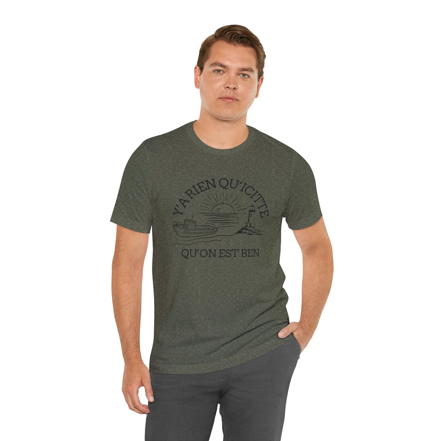 Sunset Sailboat Unisex Tee - Y'a rien qu'icitte Qu'on est ben - Crée_ation Nature DC