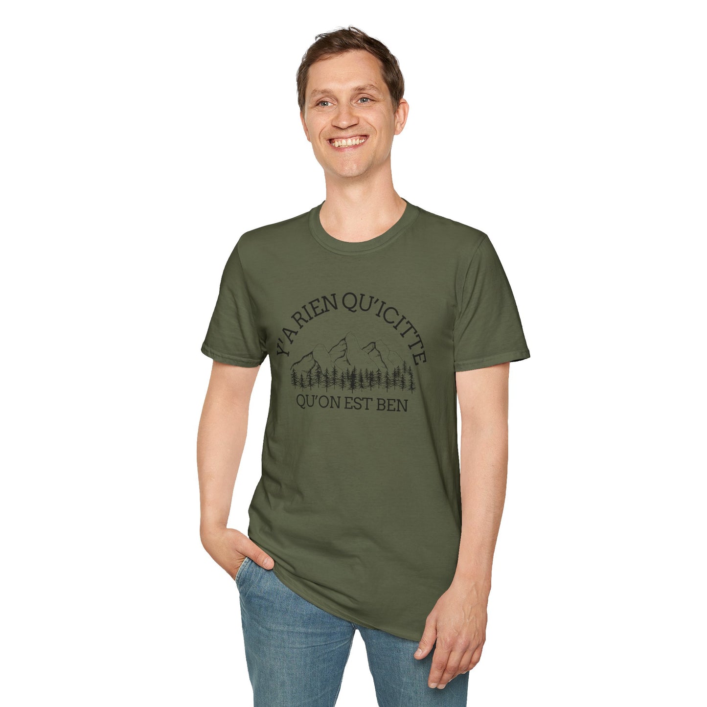 Nature-Inspired Unisex Softstyle T-Shirt - "Ya Rien Qu`Icitte" Design