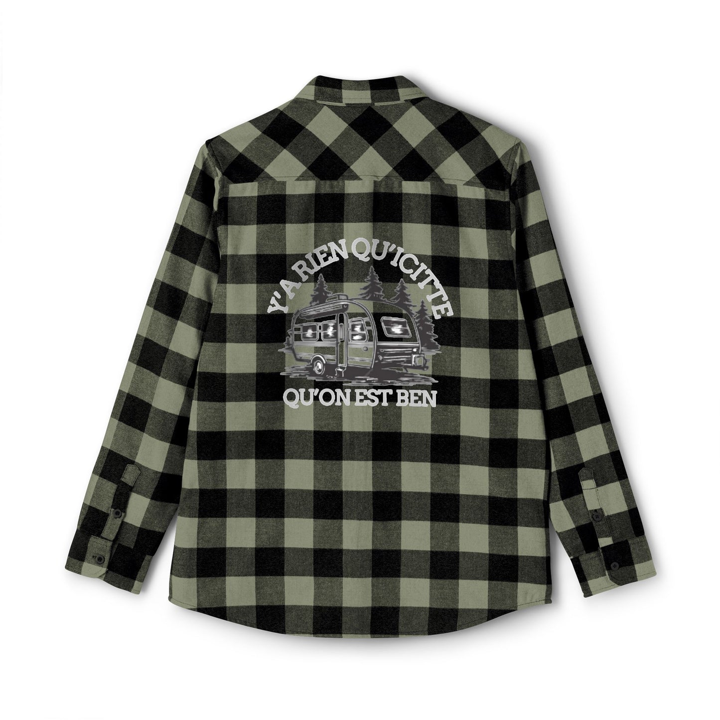 Adventure-Ready Unisex Flannel Shirt - Cozy Plaid with Camping Design
