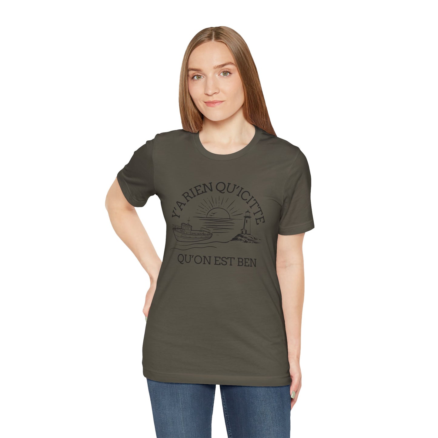 Sunset Sailboat Unisex Tee - Y'a rien qu'icitte Qu'on est ben - Crée_ation Nature DC