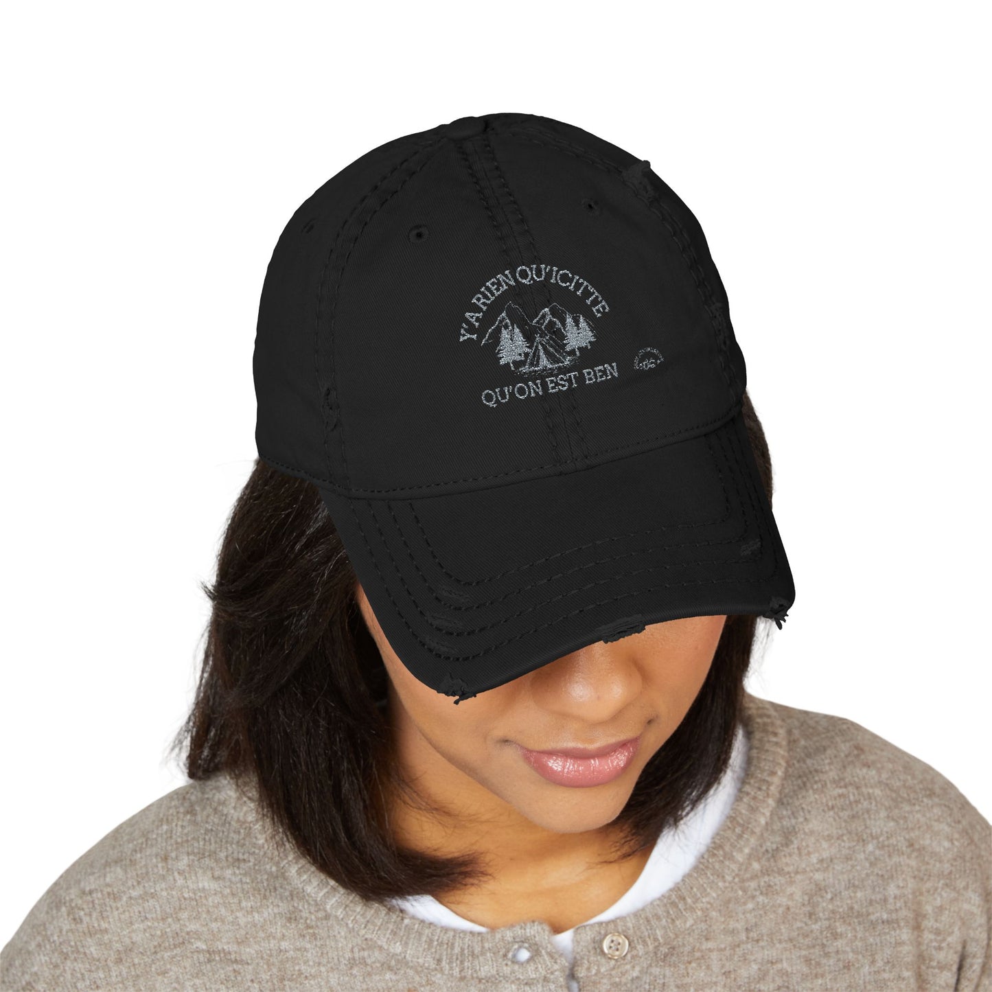 Distressed Dad Hat with Embroidered Mountain Design- Crée_ation Nature DC