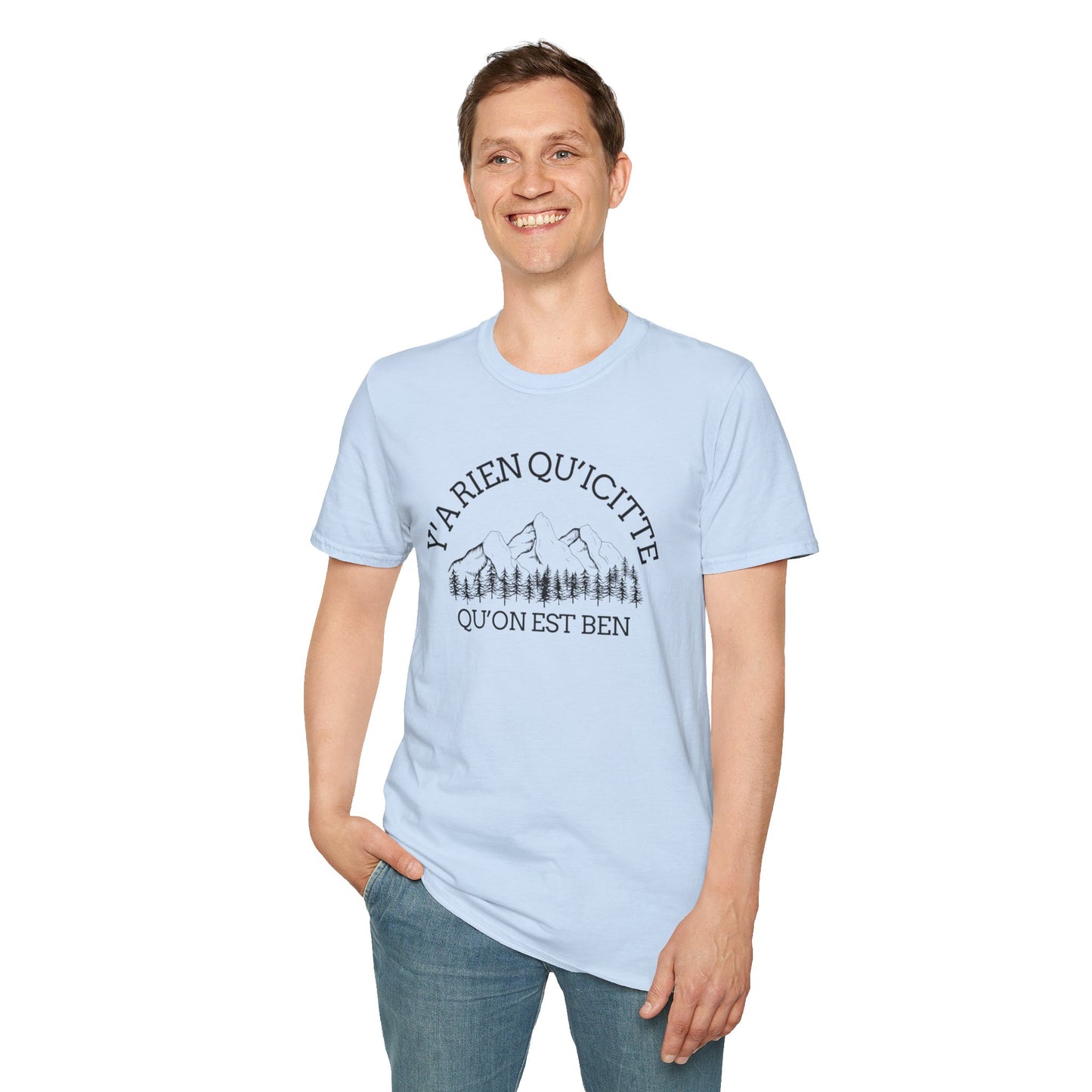 Nature-Inspired Unisex Softstyle T-Shirt - "Ya Rien Qu`Icitte" Design