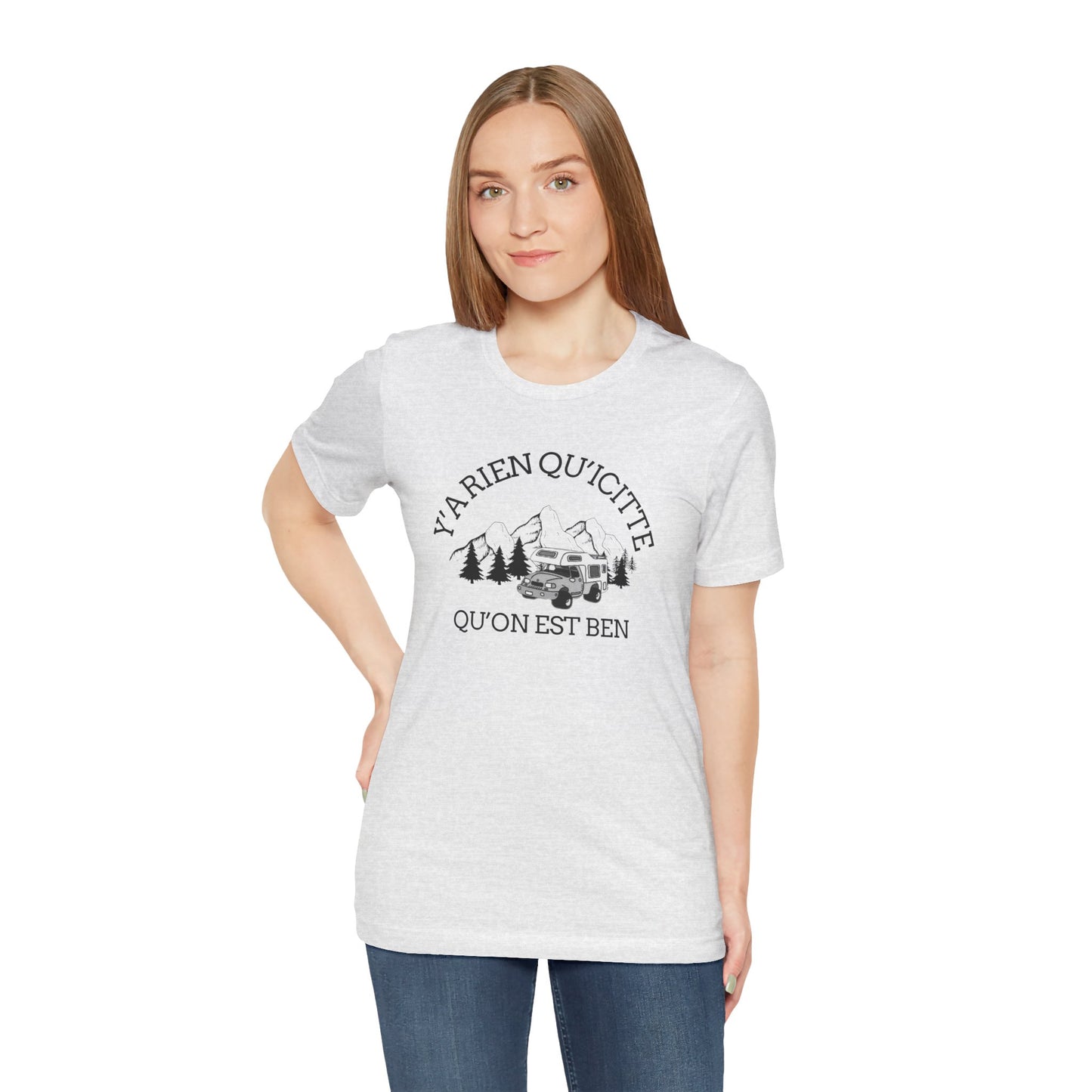 Adventure Spirit Unisex Short Sleeve Tee – 'Y'a Rien Qu'Icitte' Design-Crée_ation Nature DC