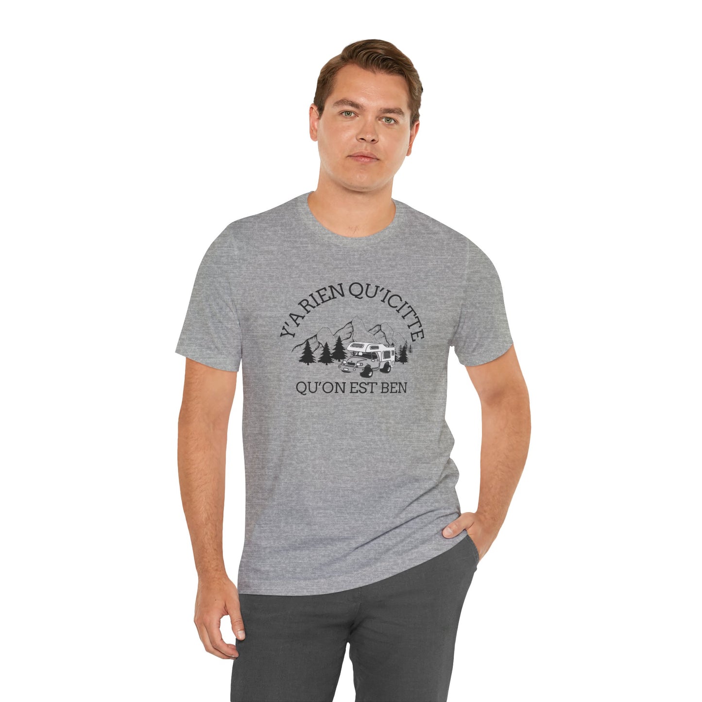 Adventure Spirit Unisex Short Sleeve Tee – 'Y'a Rien Qu'Icitte' Design-Crée_ation Nature DC